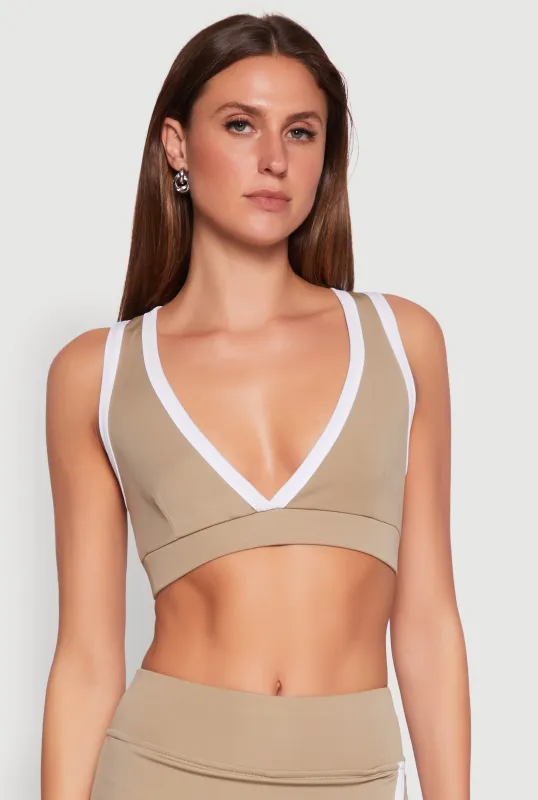Contrast Trim V Neck Cropped Racerback Tank Top sold by Rainbow