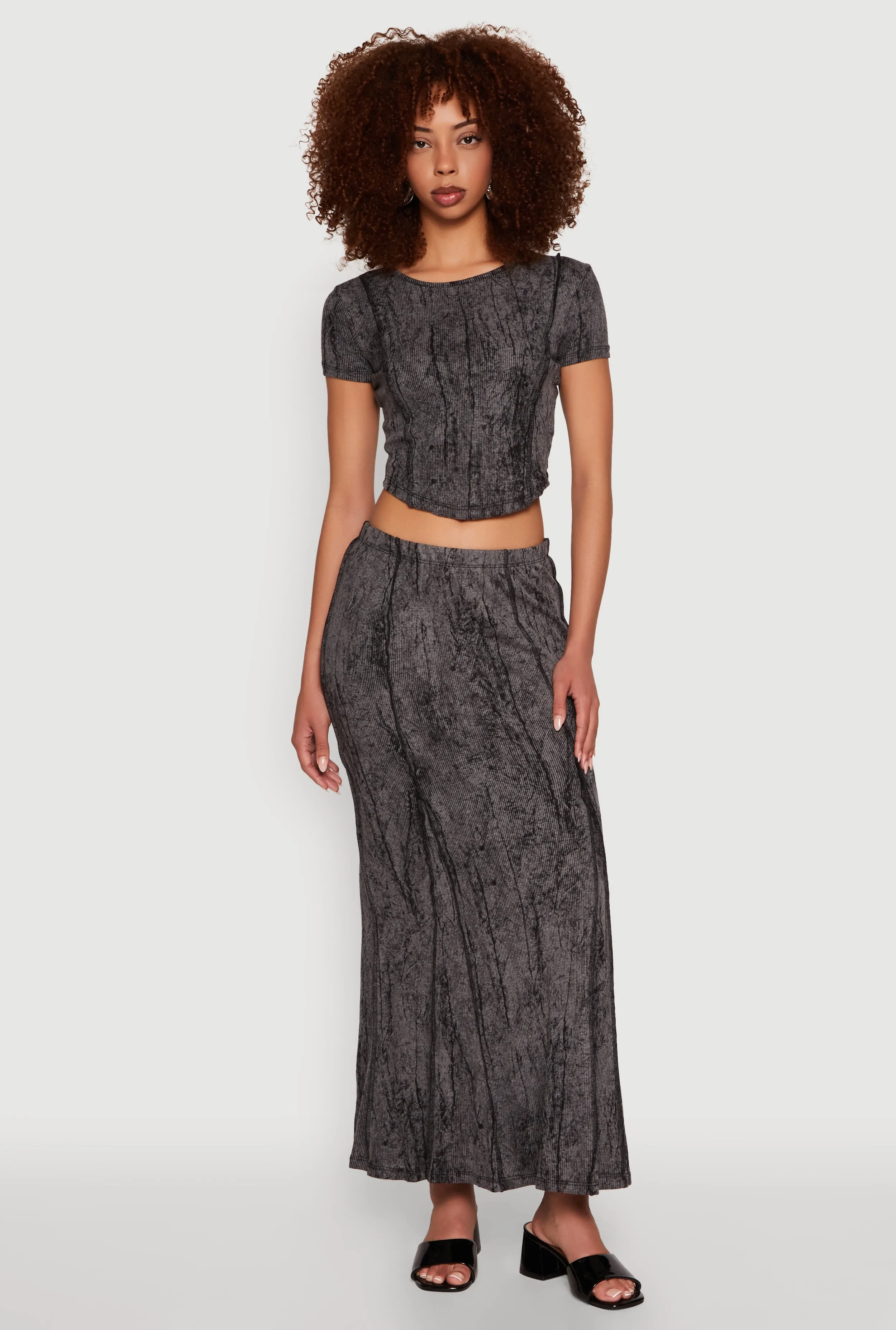 Ribbed Knit Mineral Wash Cropped Tee sold by Rainbow product image thumbnail 3