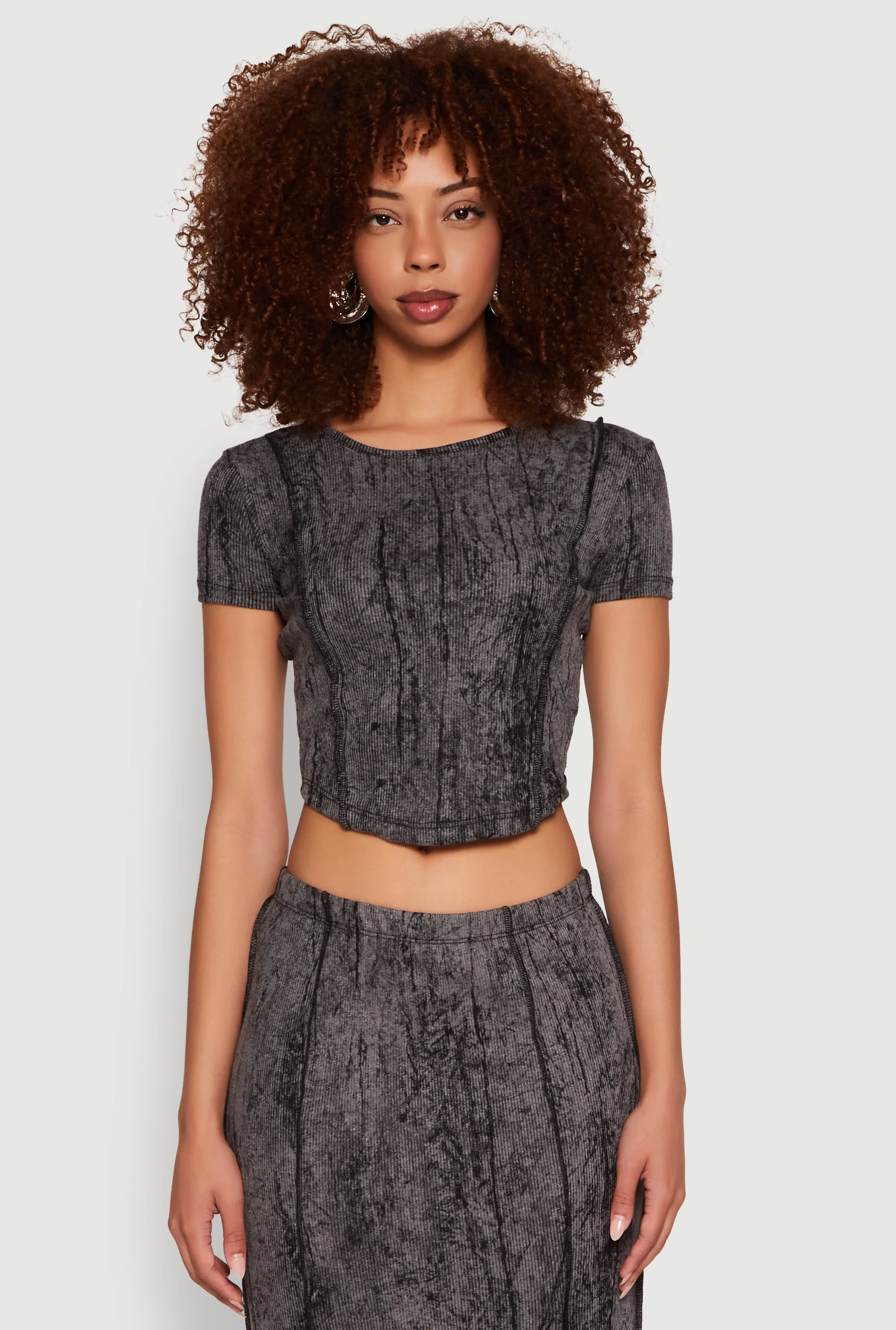 Ribbed Knit Mineral Wash Cropped Tee sold by Rainbow