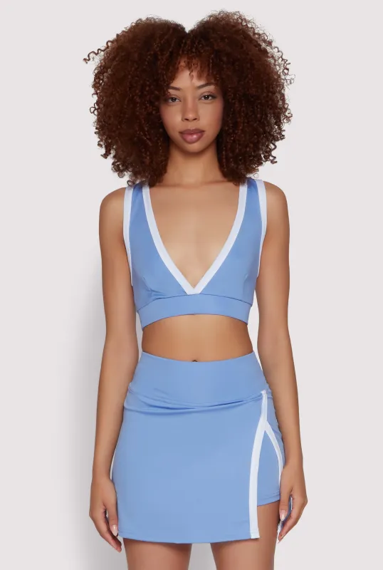 Contrast Trim V Neck Cropped Racerback Tank Top sold by Rainbow