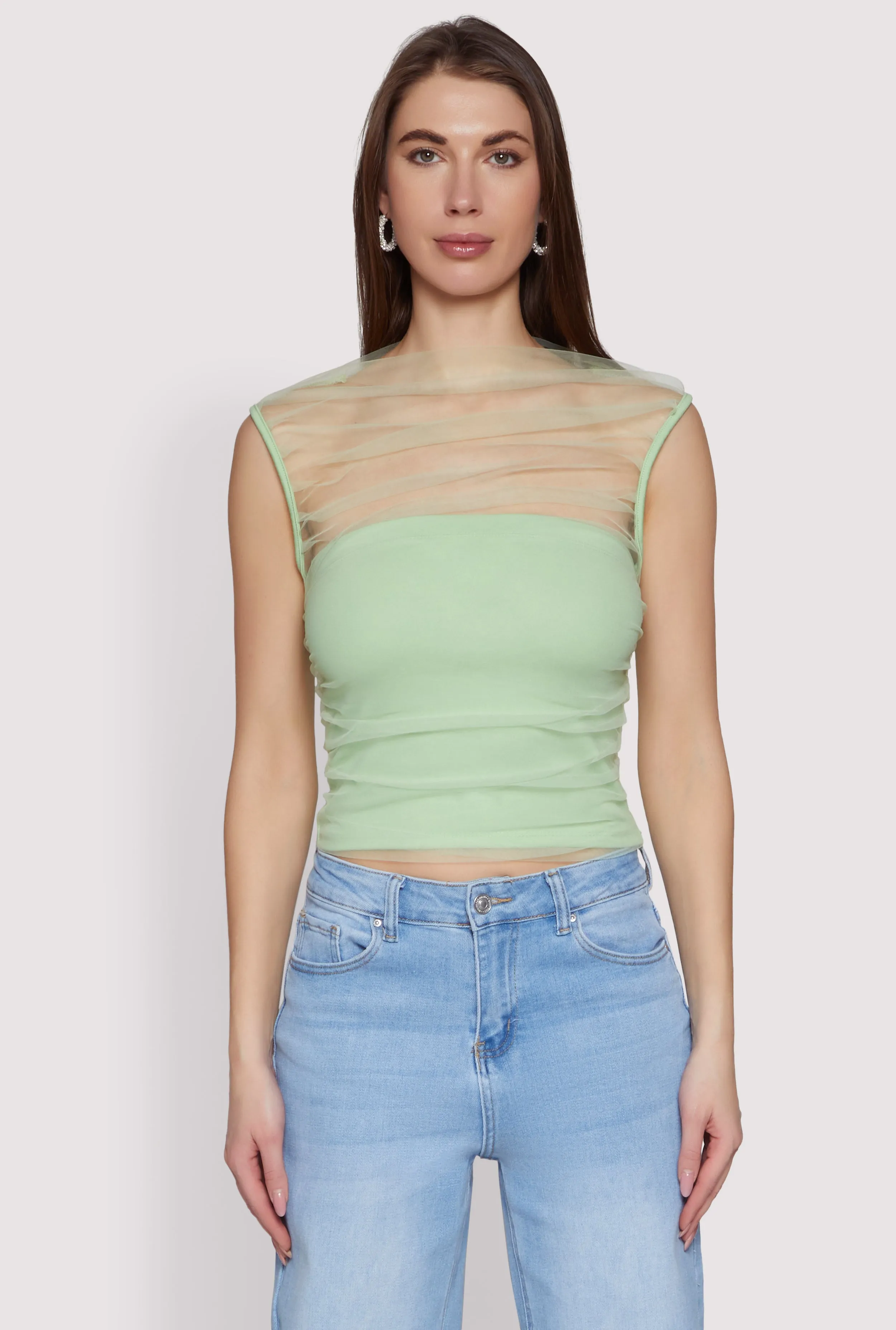 High Neck Mesh Crop Top sold by Rainbow product image thumbnail 2