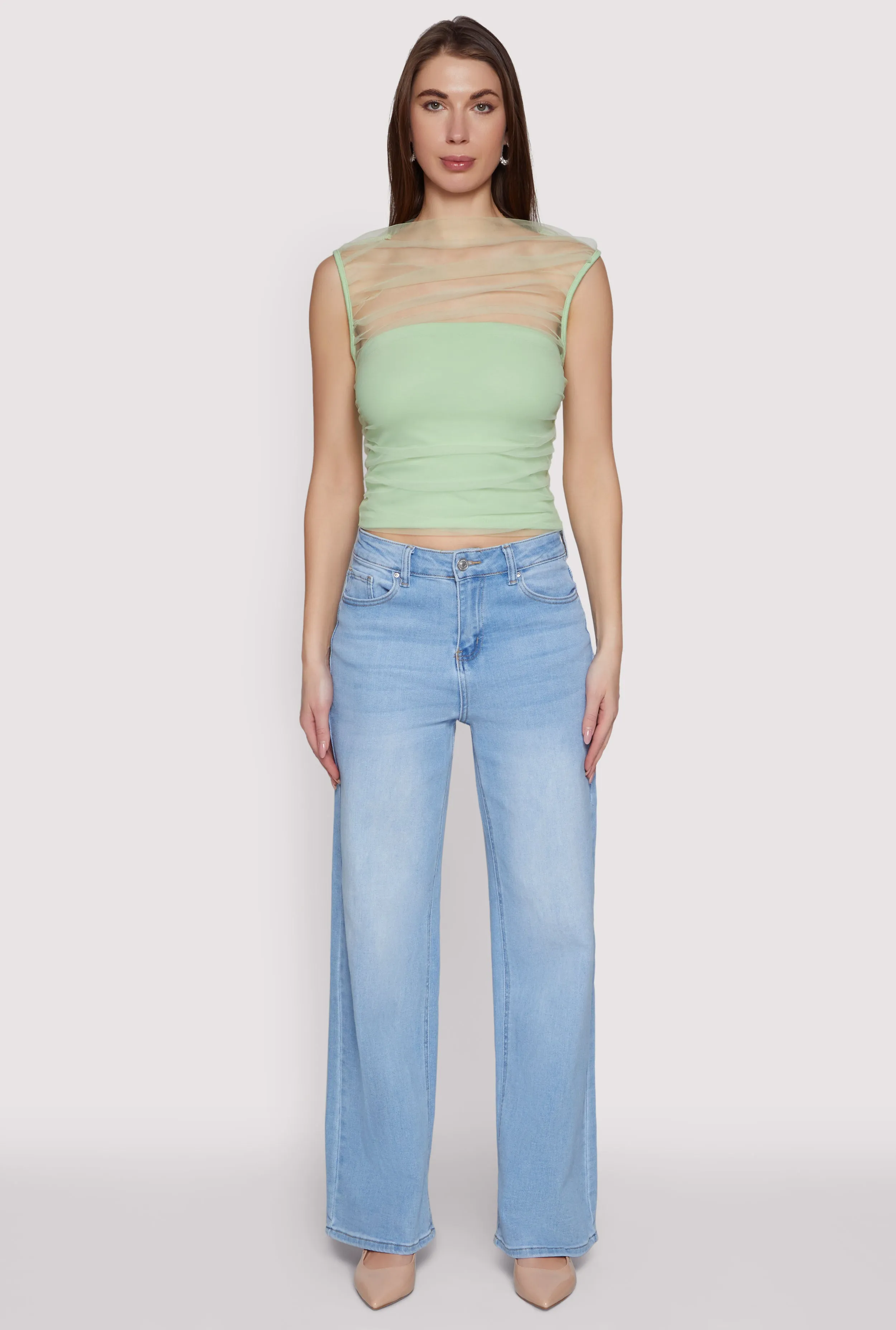 High Neck Mesh Crop Top sold by Rainbow