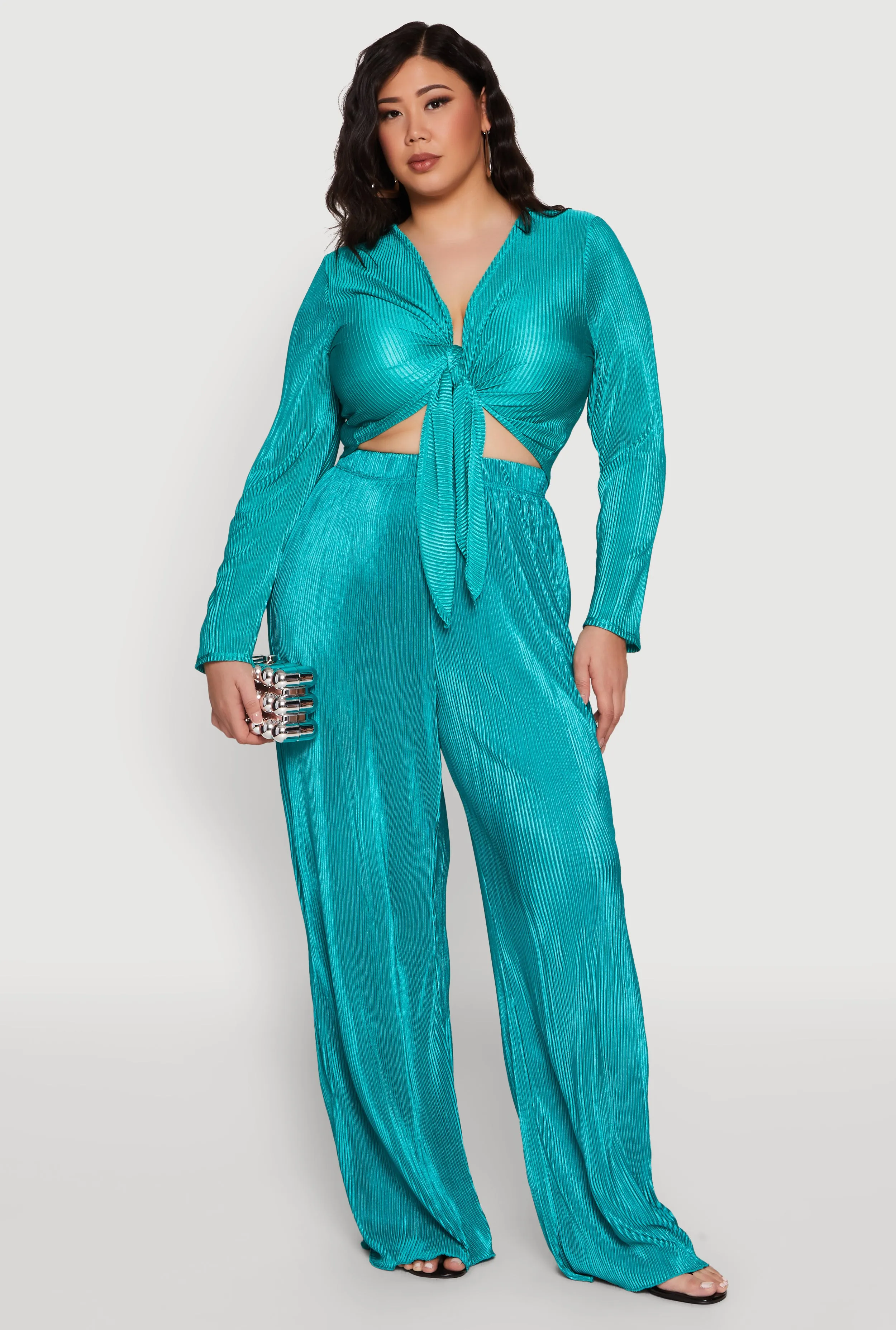 Plus Size Plisse Tie Front Crop Top sold by Rainbow product image thumbnail 3