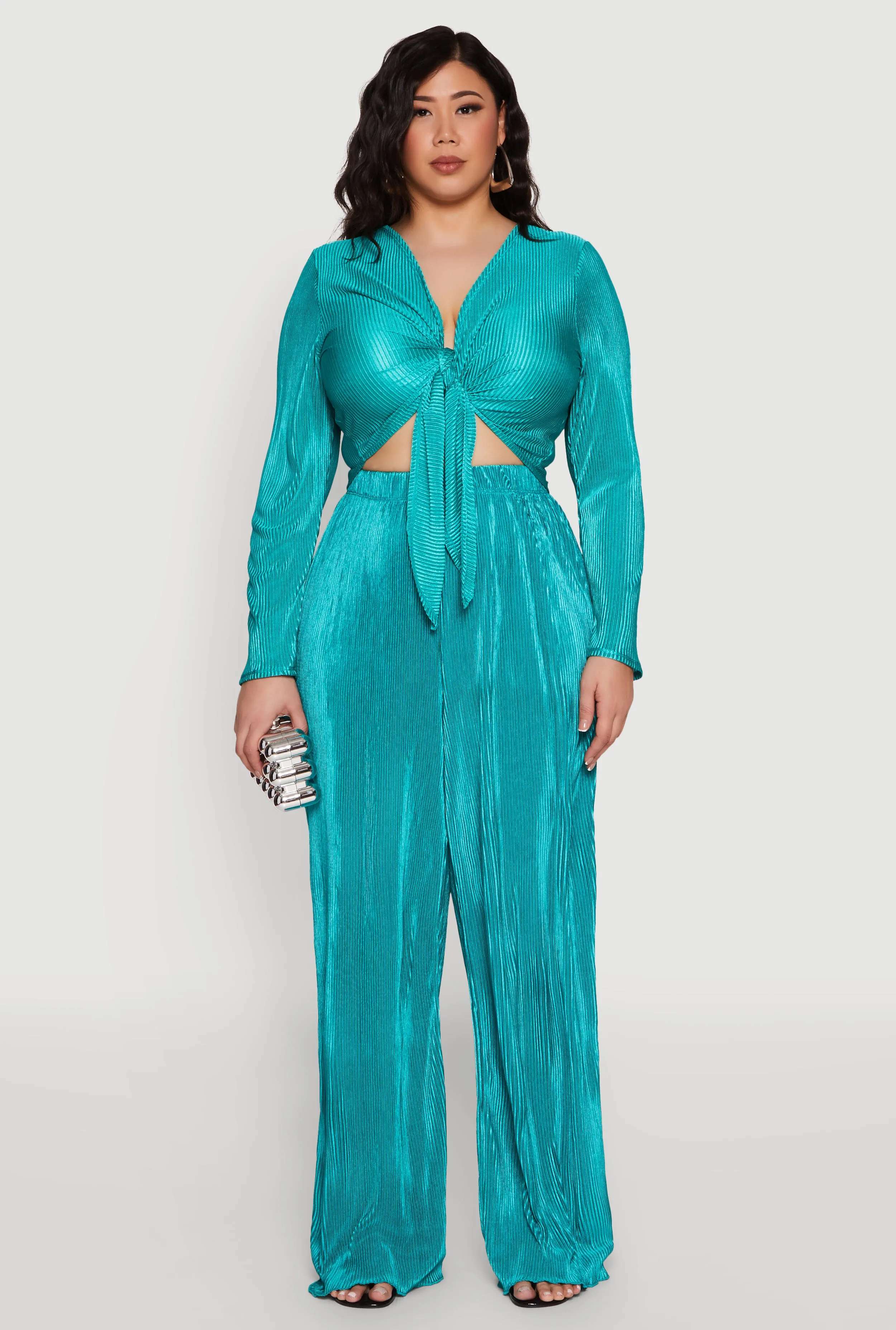 Plus Size Plisse Tie Front Crop Top sold by Rainbow product image thumbnail 2