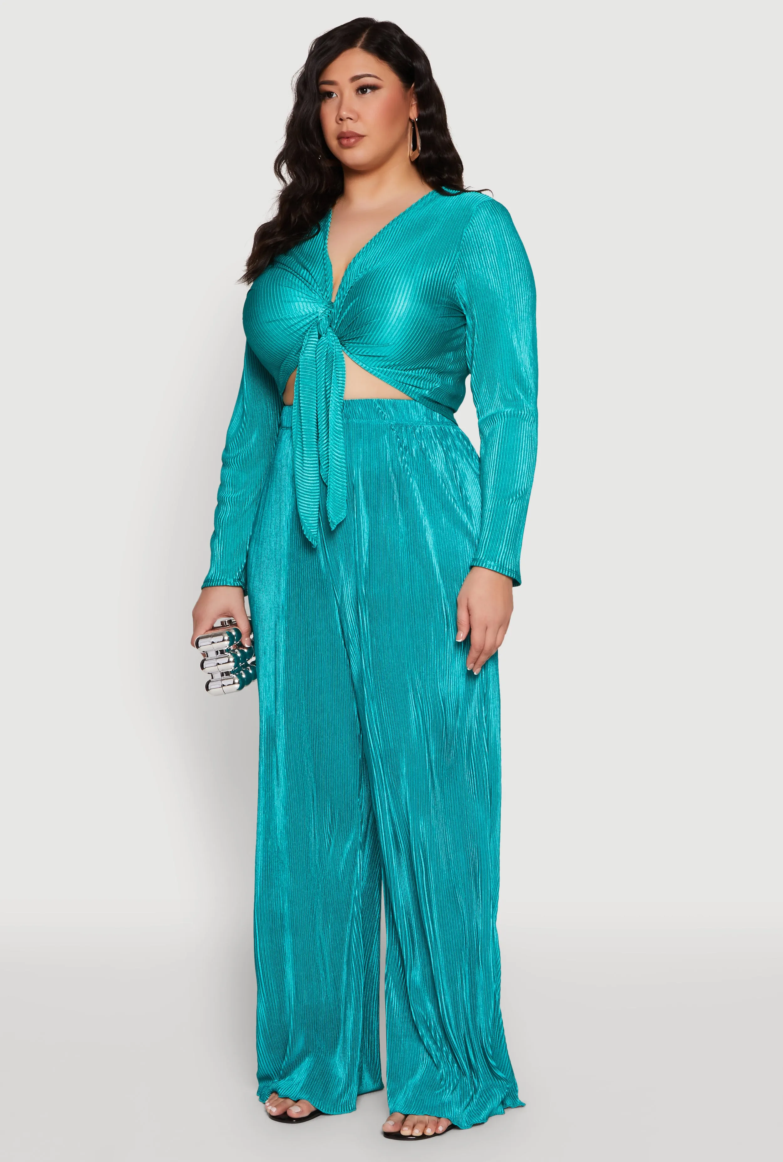 Plus Size Plisse Tie Front Crop Top sold by Rainbow product image thumbnail 5