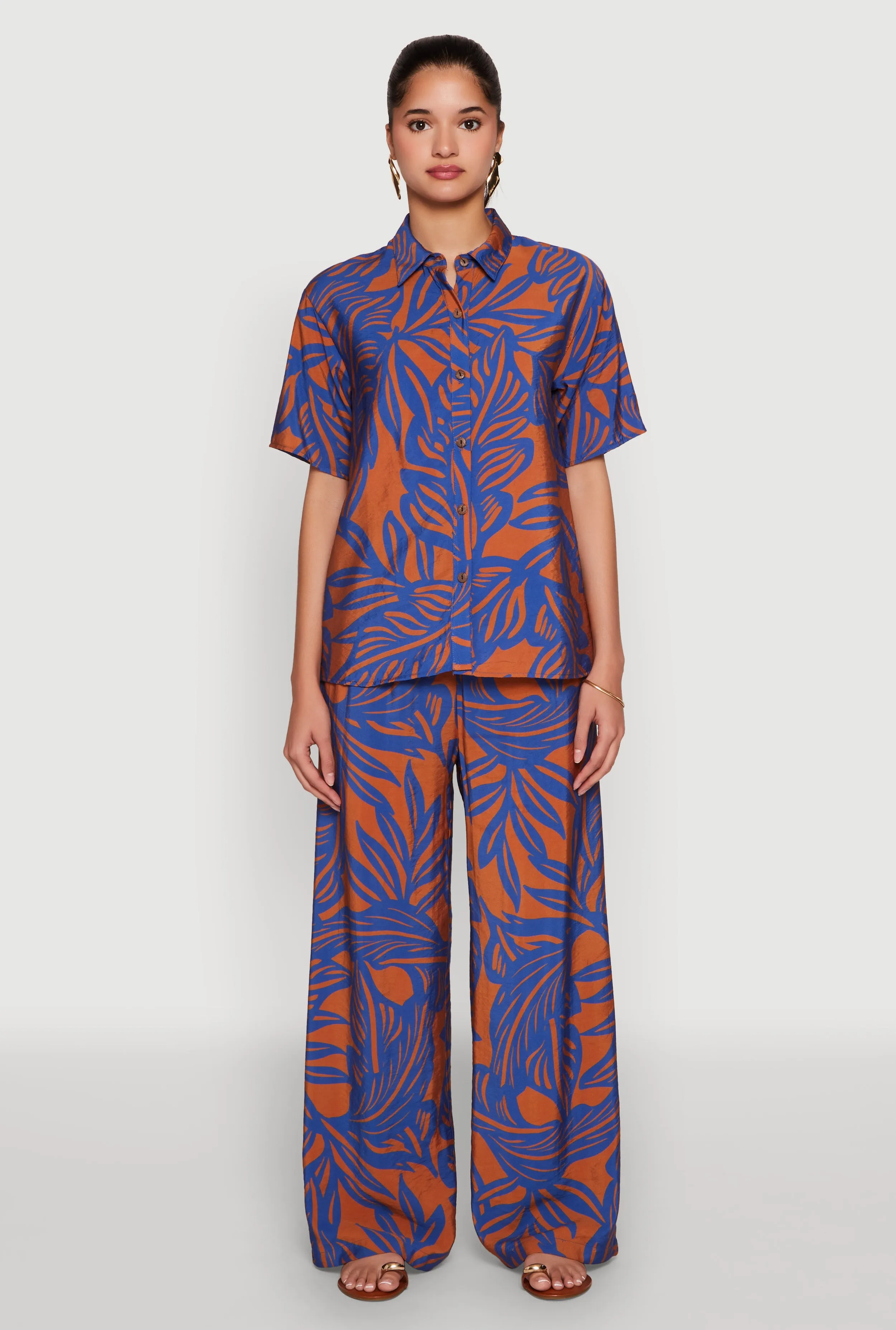 Palm Leaf Print Button Front Shirt sold by Rainbow product image thumbnail 2