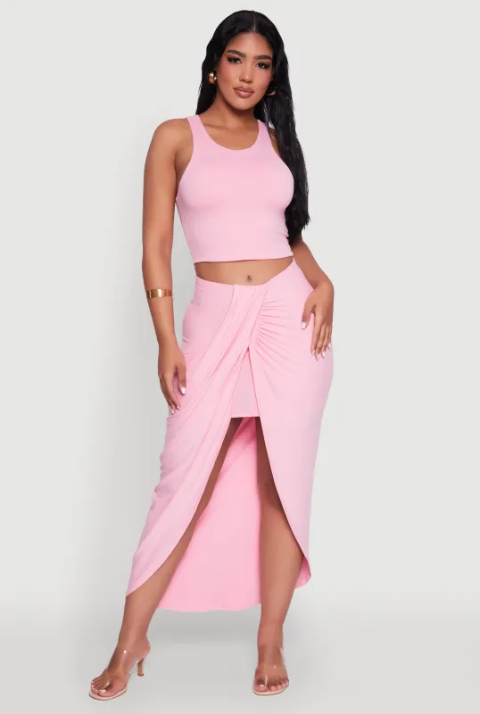 Soft Knit Twisted Front High Low Maxi Skirt sold by Rainbow