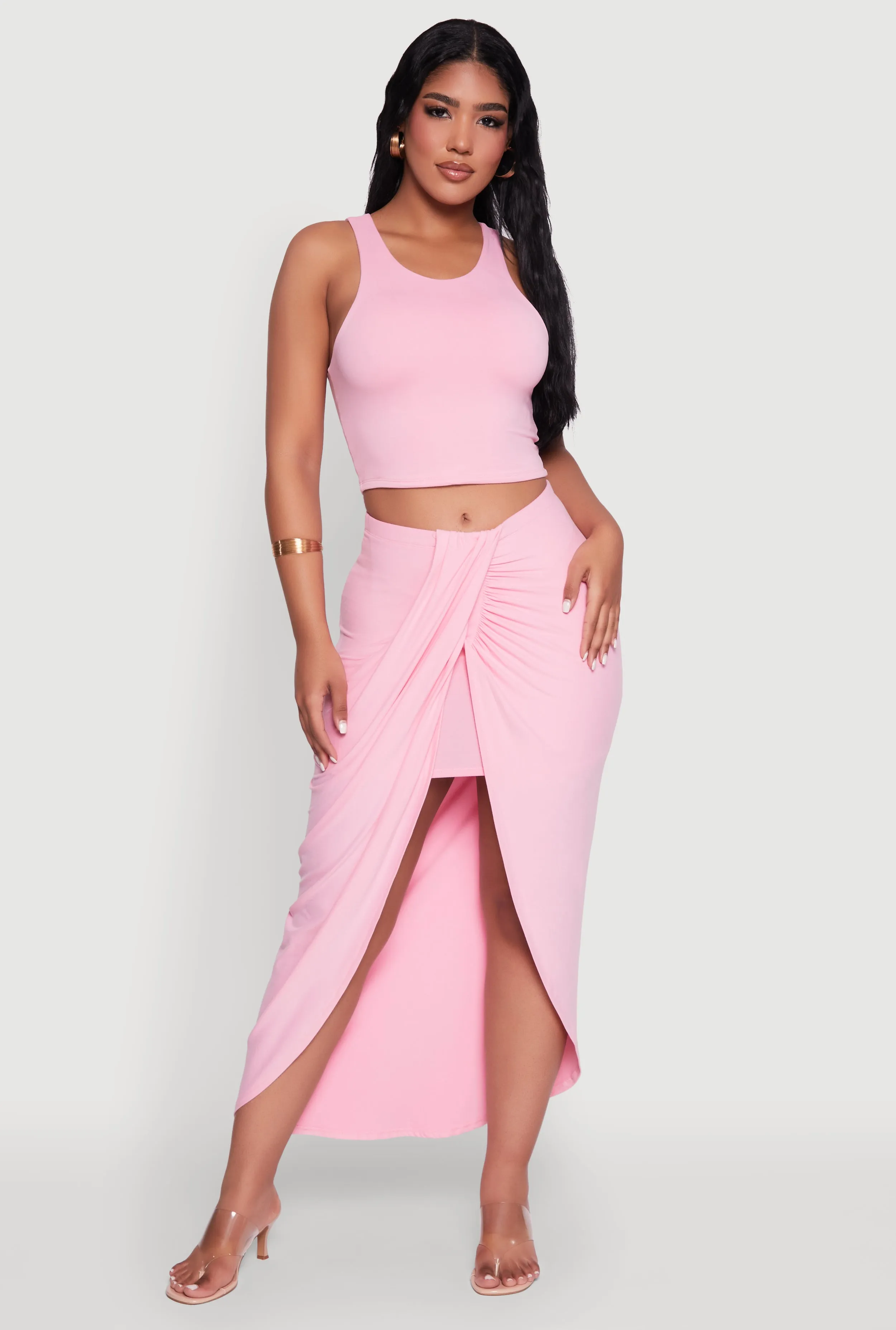 Soft Knit Twisted Front High Low Maxi Skirt sold by Rainbow