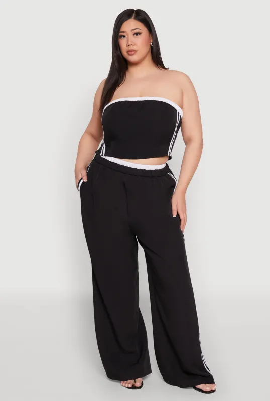 Plus Size Varsity Stripe Wide Leg Pants made by Rainbow