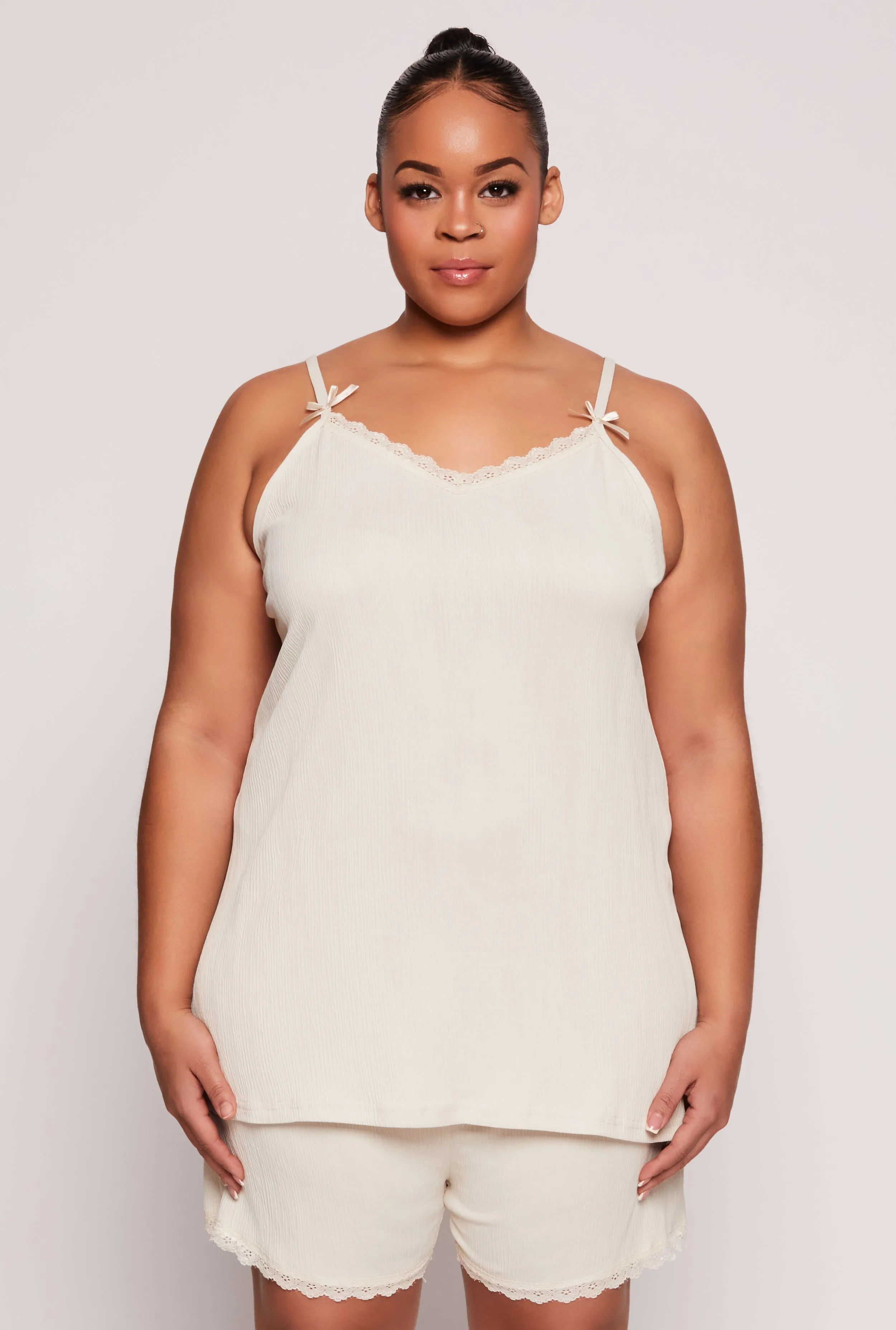 Plus Size Lace Trim Pajama Cami and Shorts sold by Rainbow