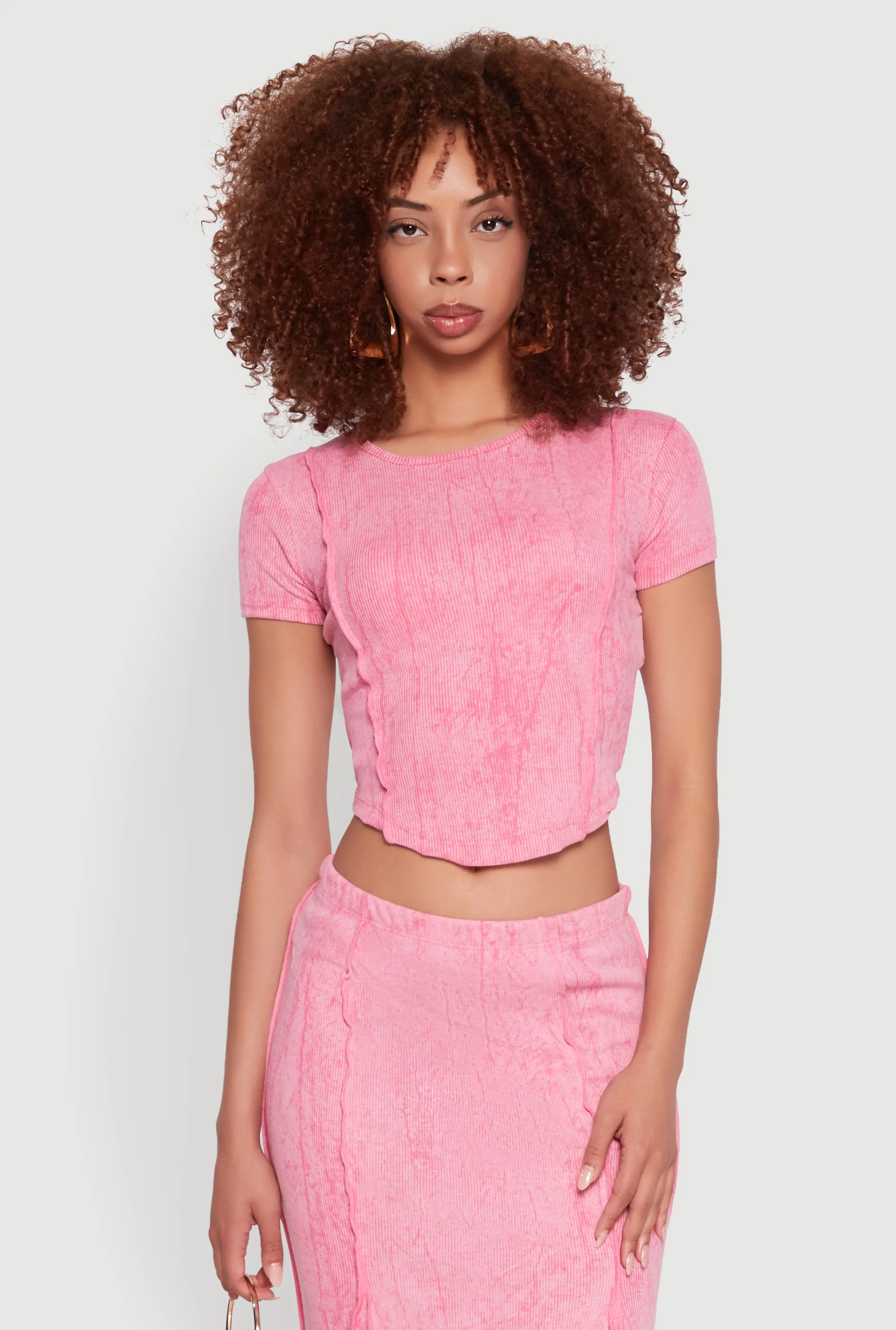 Ribbed Knit Mineral Wash Cropped Tee sold by Rainbow