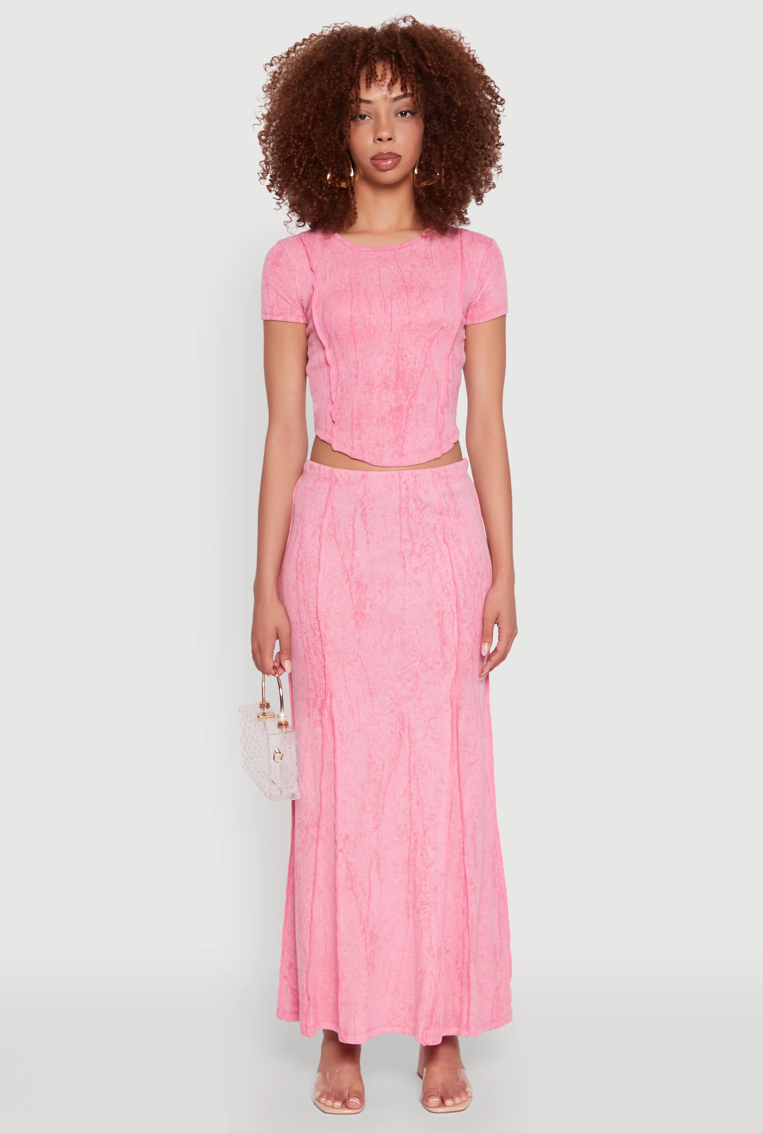 Ribbed Knit Mineral Wash Cropped Tee sold by Rainbow product image thumbnail 3