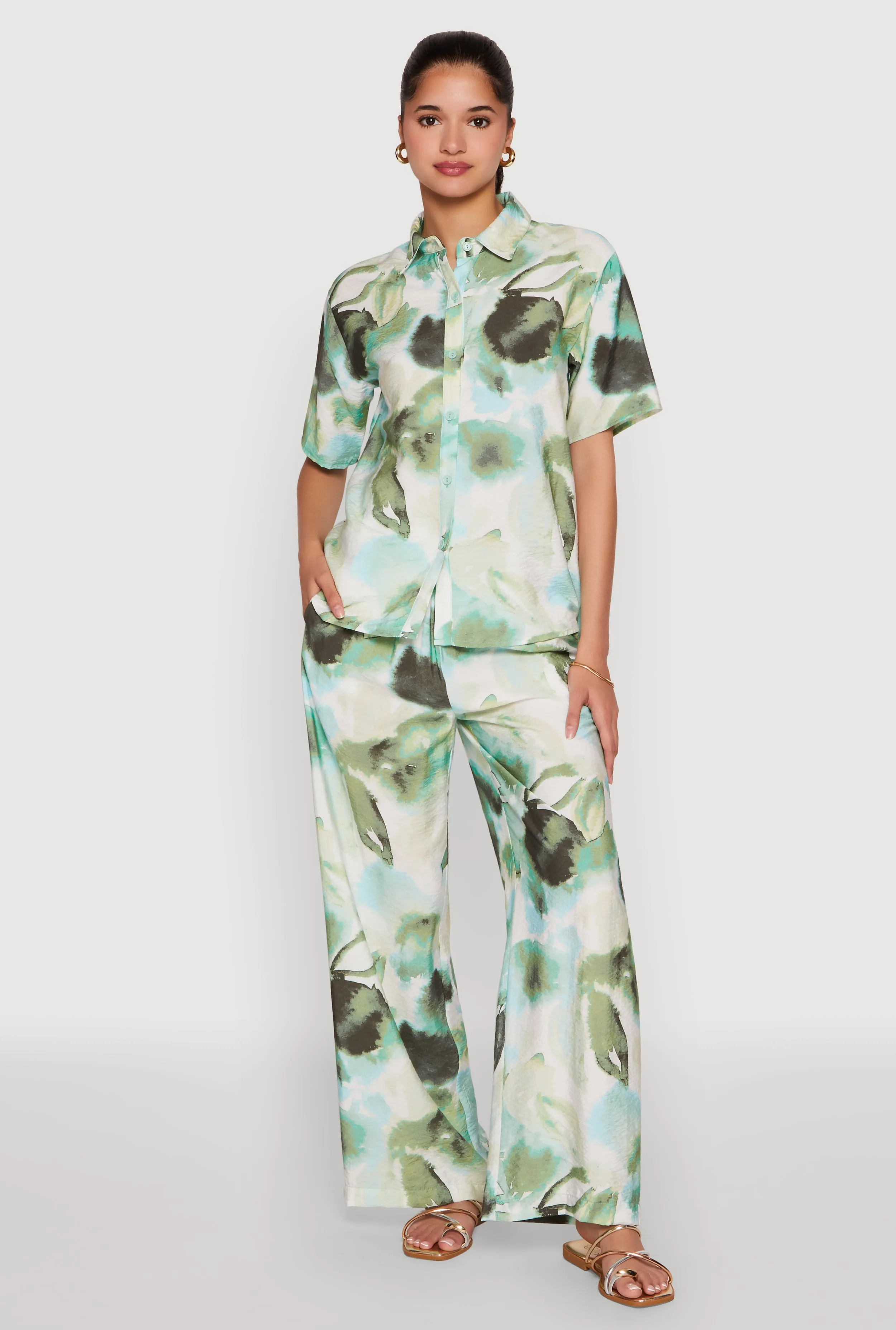 Abstract Leaf Print Wide Leg Pants sold by Rainbow product image thumbnail 2