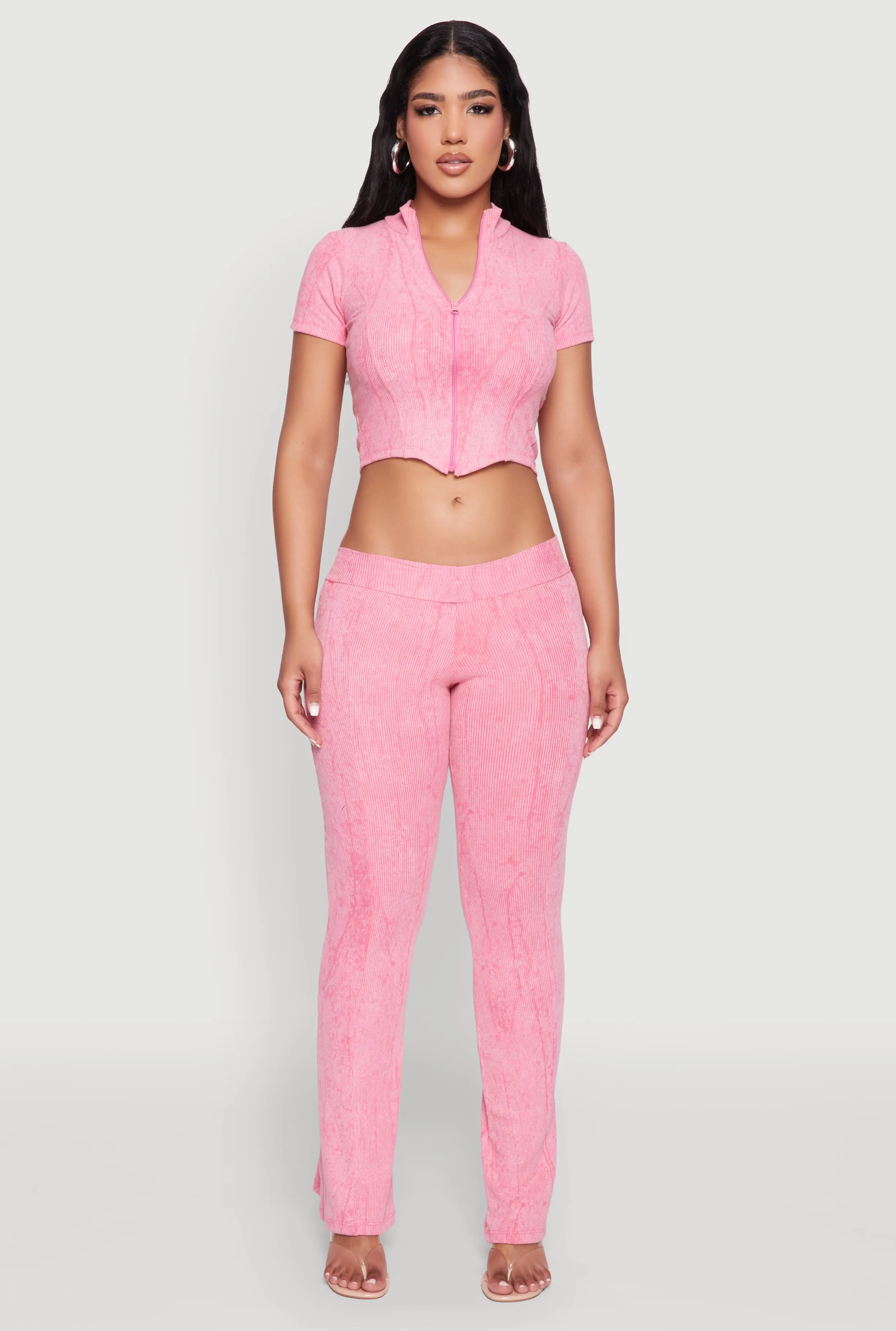 Ribbed Knit Mineral Wash Zip Front Top sold by Rainbow product image thumbnail 2