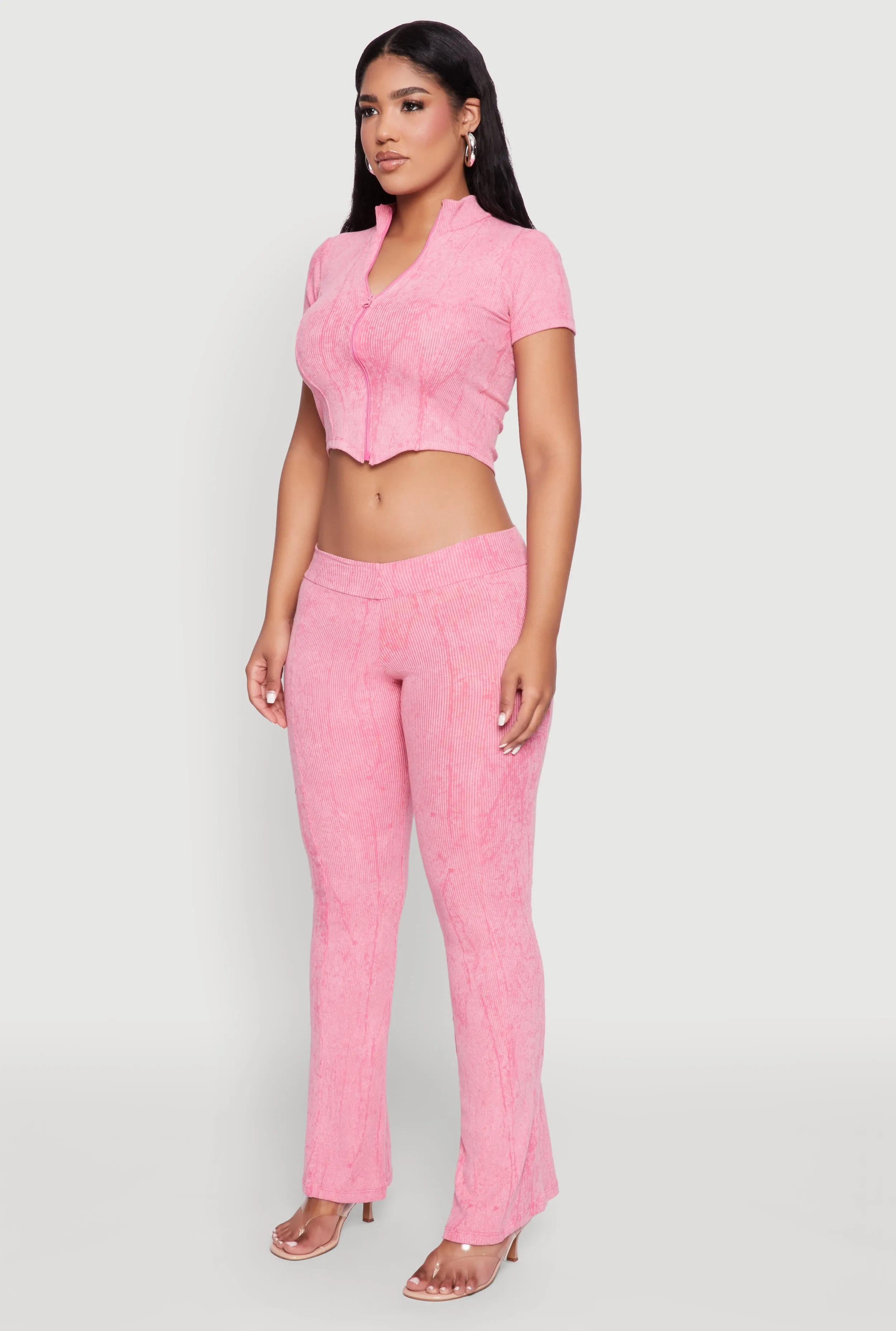 Ribbed Knit Mineral Wash Zip Front Top sold by Rainbow product image thumbnail 5