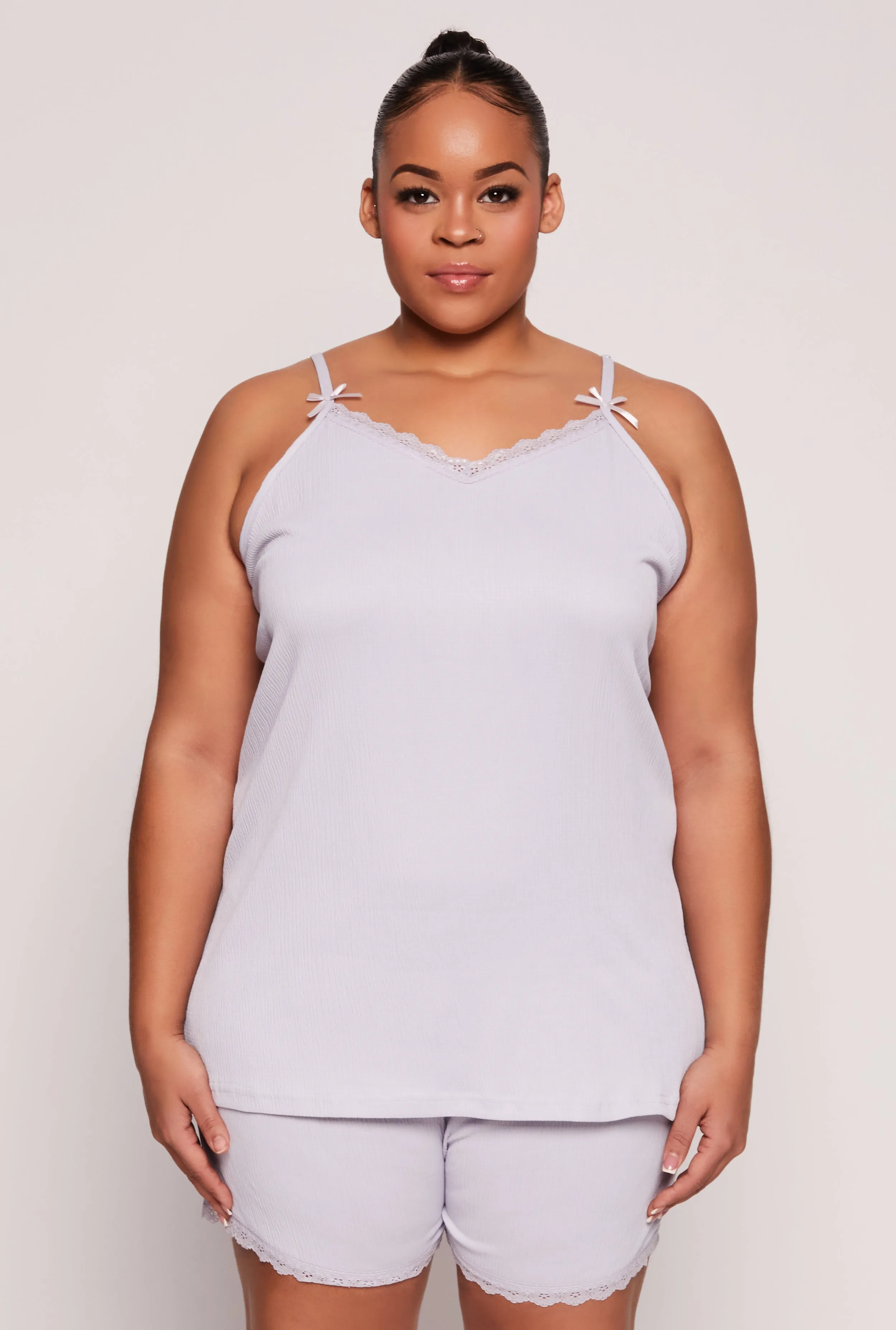 Plus Size Lace Trim Pajama Cami and Shorts sold by Rainbow