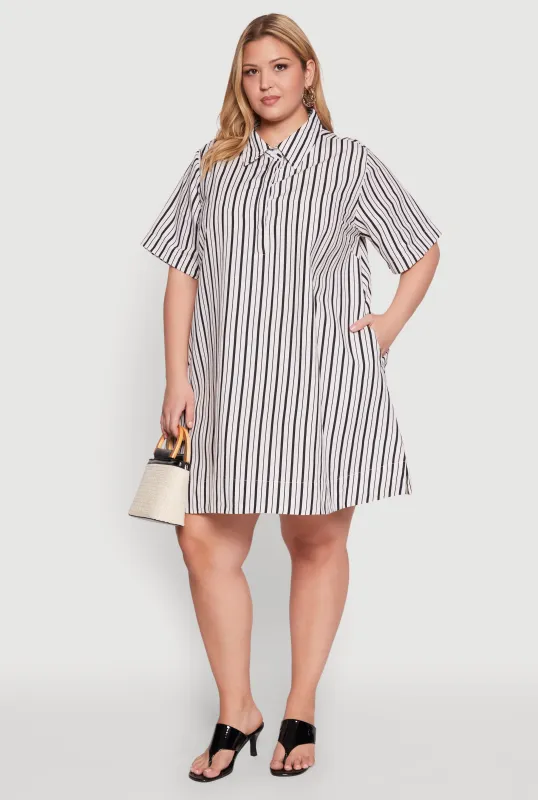 Plus Size Striped Short Sleeve Dress sold by Rainbow
