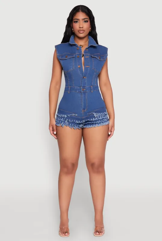 Daisy Tiered Frayed Denim Romper sold by Rainbow