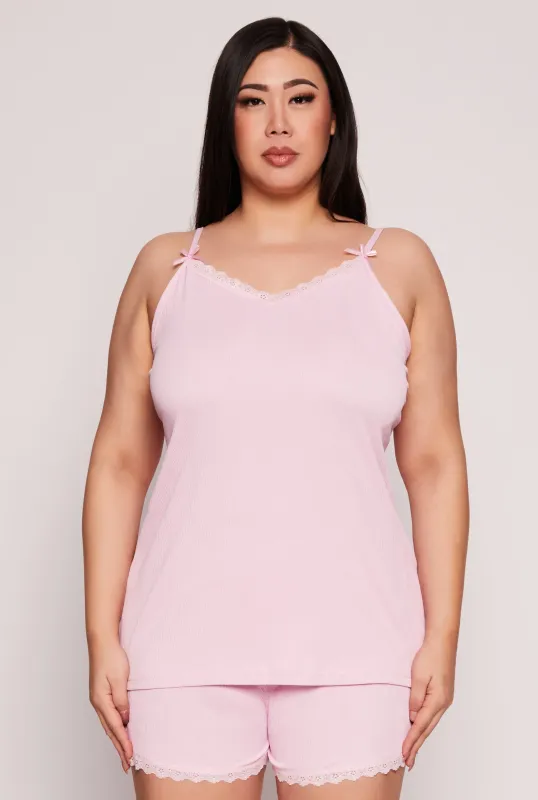 Plus Size Lace Trim Pajama Cami and Shorts sold by Rainbow
