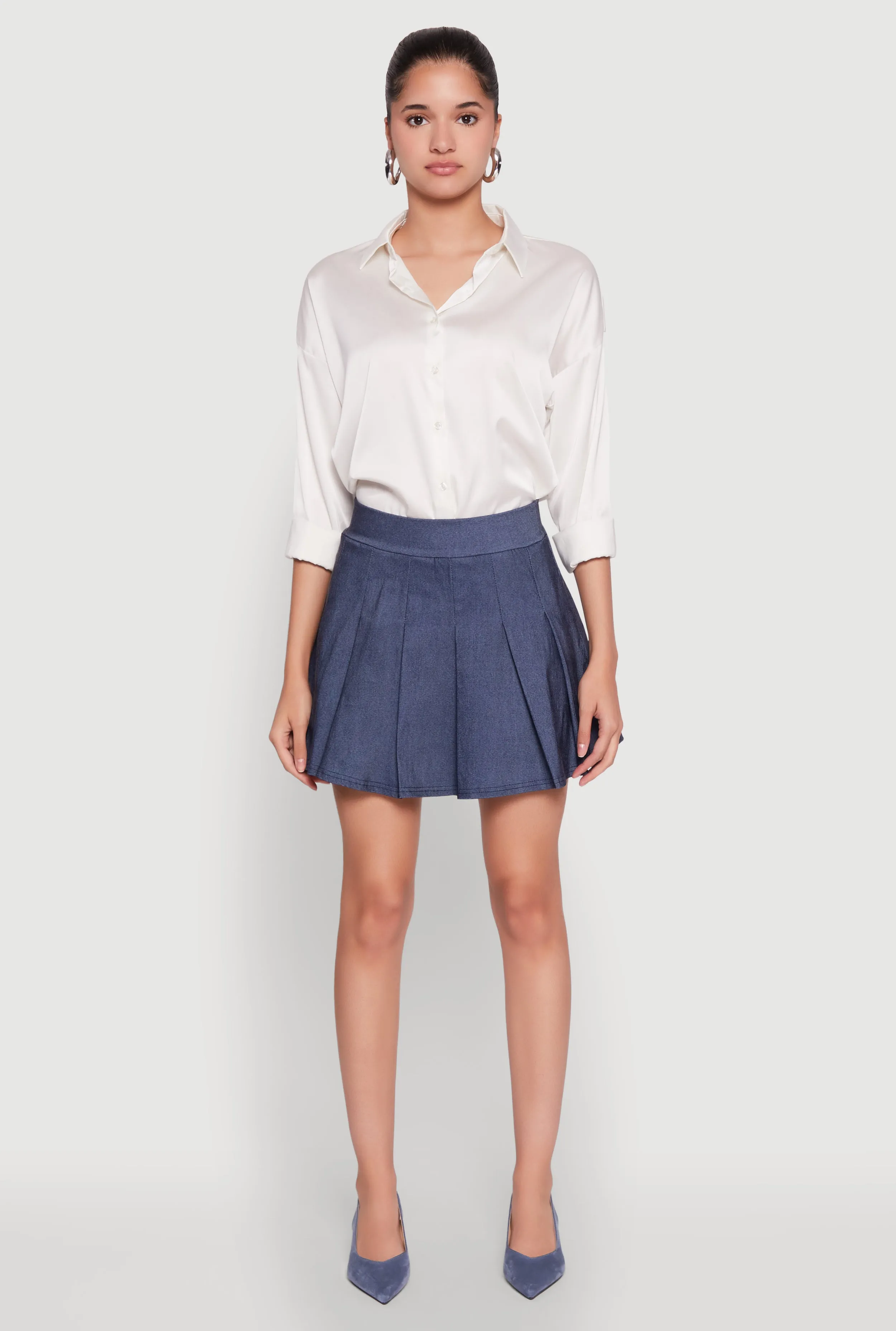 Chambray High Waisted Pleated Skirt sold by Rainbow product image thumbnail 2