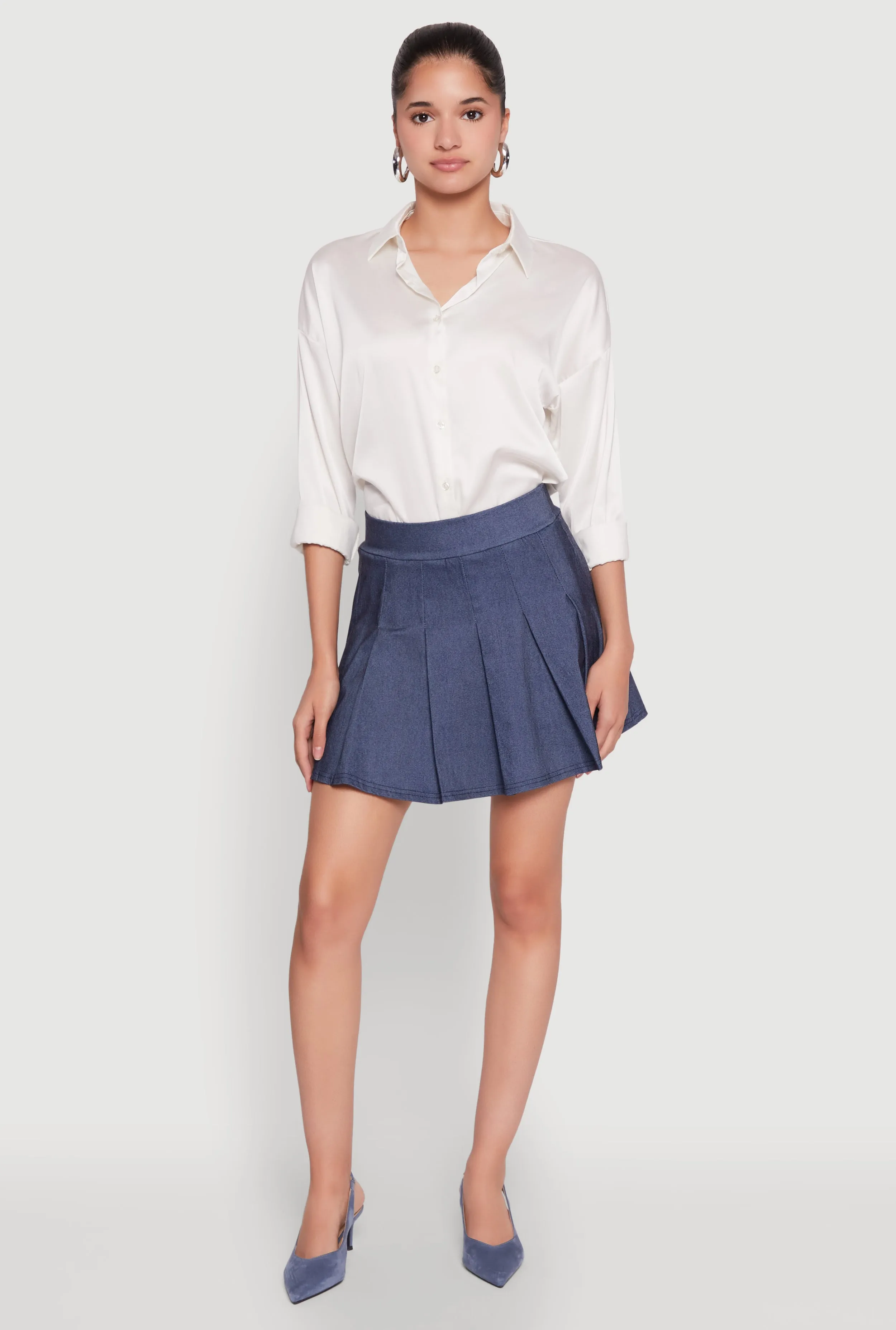 Chambray High Waisted Pleated Skirt sold by Rainbow