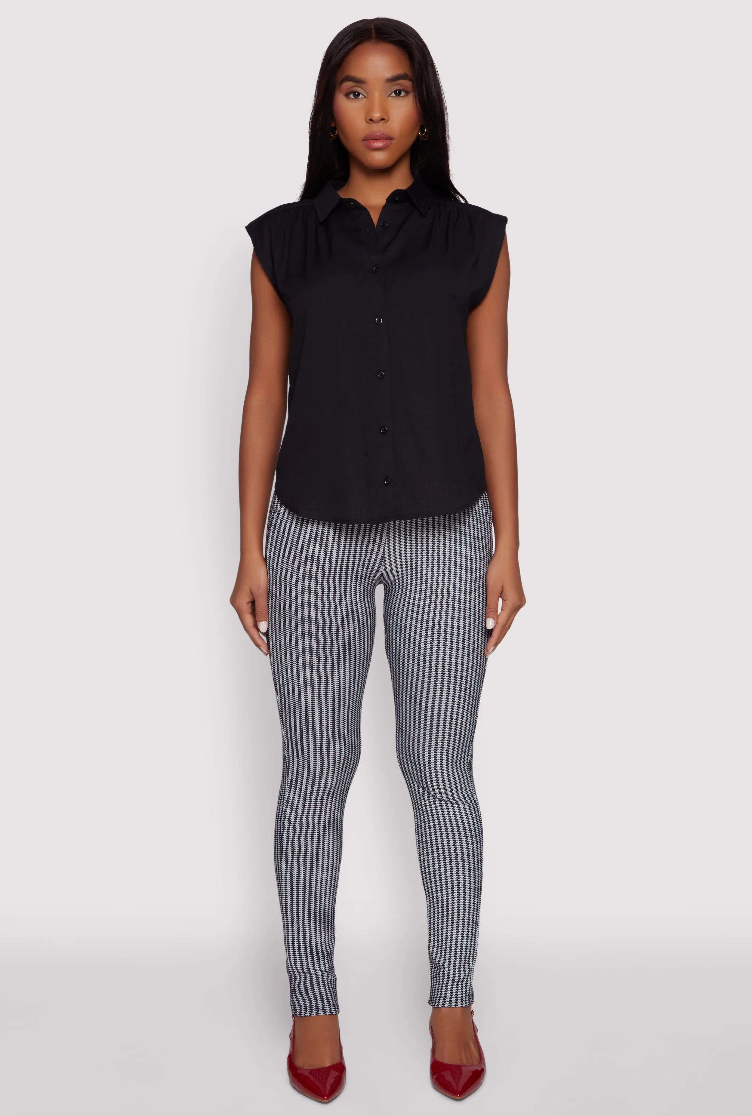 Ruched Sleeve Button Front Shirt sold by Rainbow