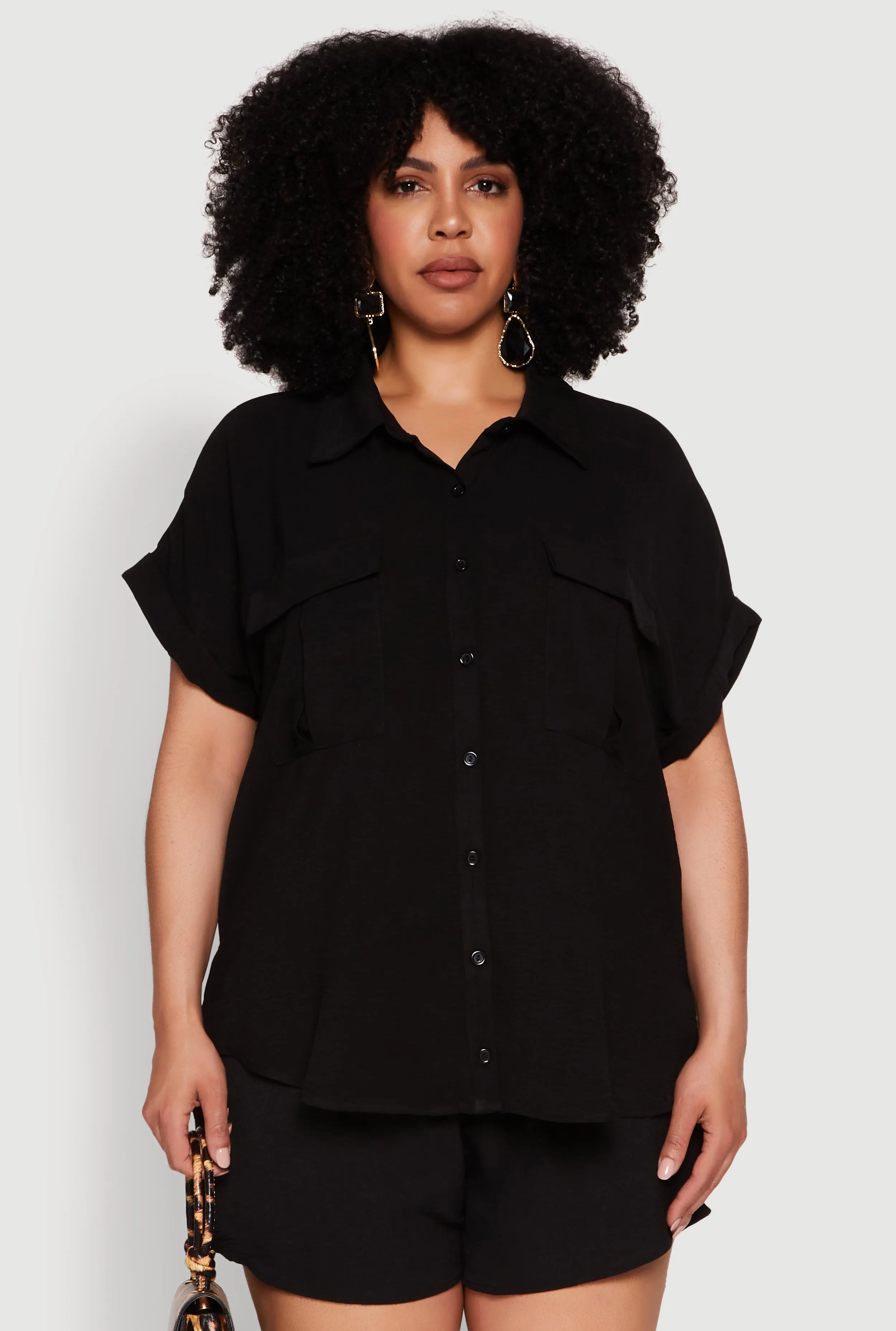 Plus Size Airy Cargo Pocket Shirt sold by Rainbow