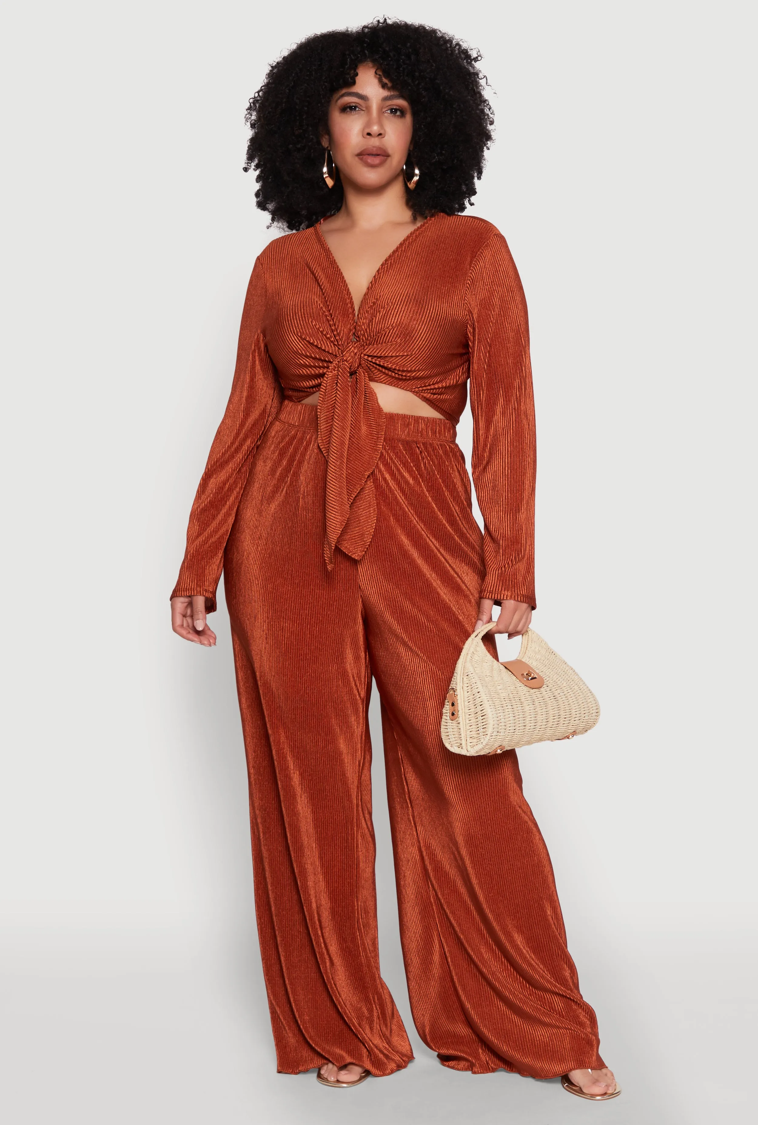 Plus Size Plisse Tie Front Crop Top sold by Rainbow product image thumbnail 2