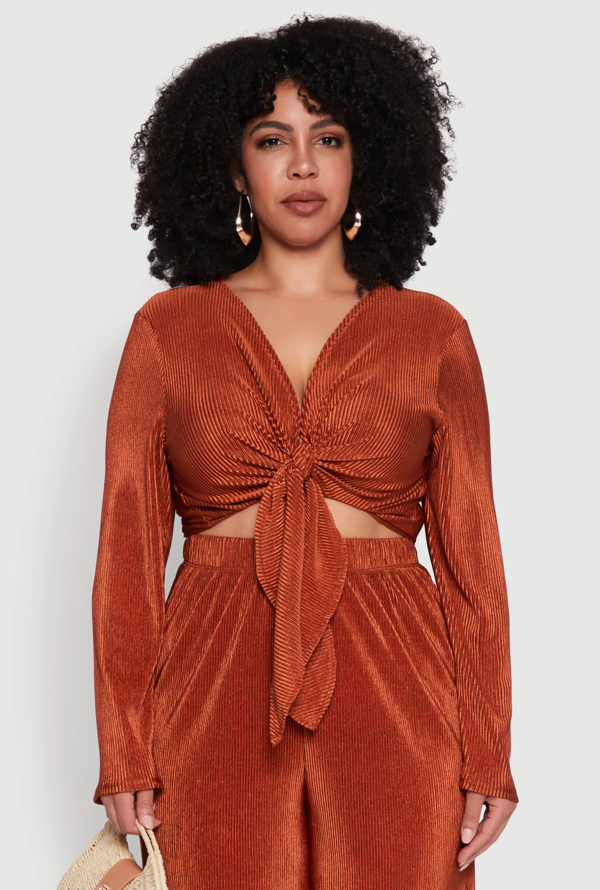 Plus Size Plisse Tie Front Crop Top sold by Rainbow