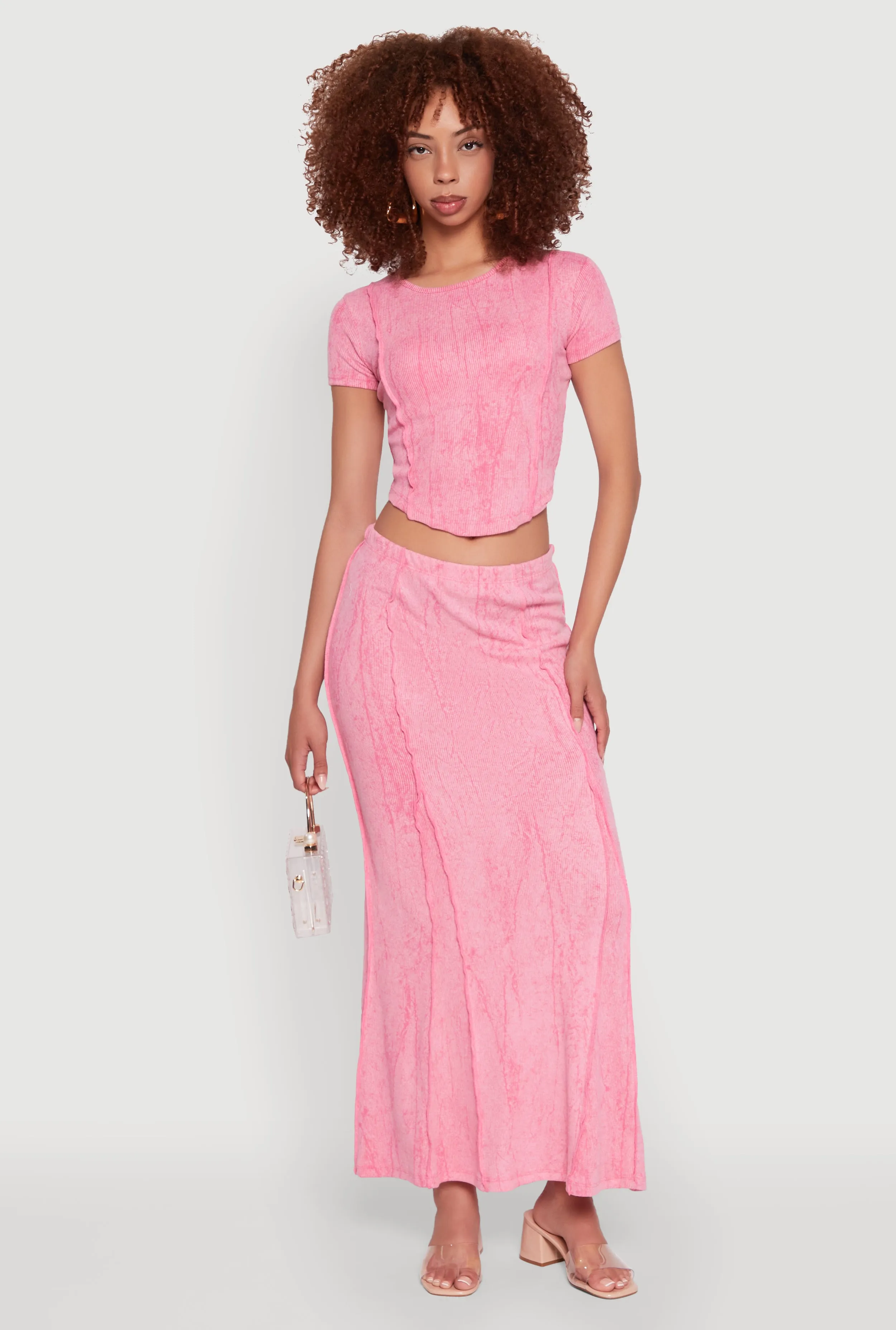 Mineral Wash Pintuck Maxi Skirt sold by Rainbow