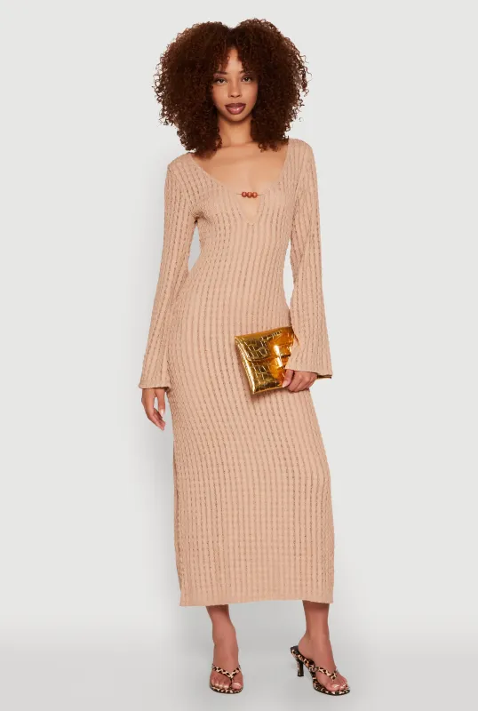 Beaded Notch Neck Textured Knit Maxi Dress sold by Rainbow