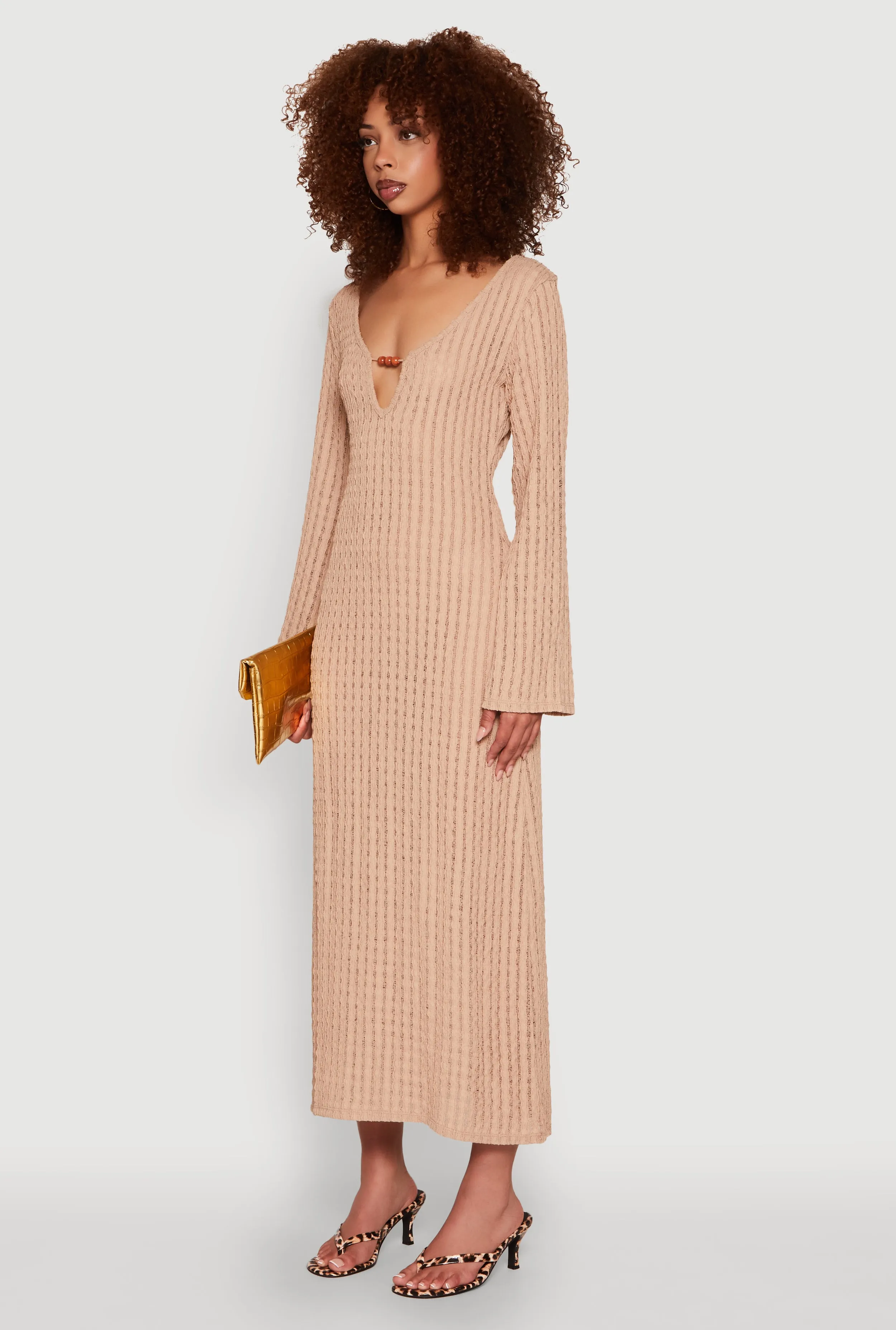 Beaded Notch Neck Textured Knit Maxi Dress sold by Rainbow product image thumbnail 3