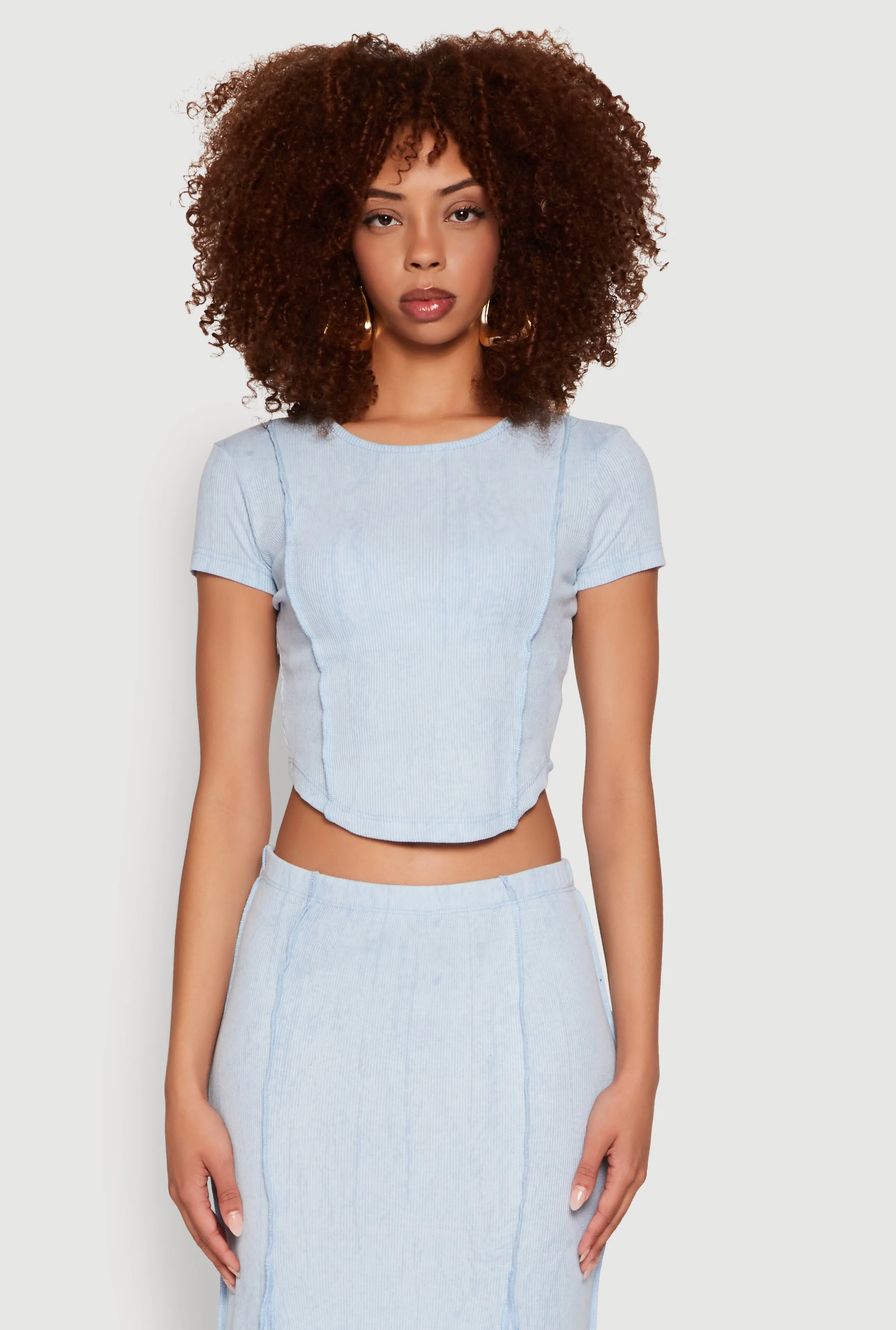 Ribbed Knit Mineral Wash Cropped Tee sold by Rainbow