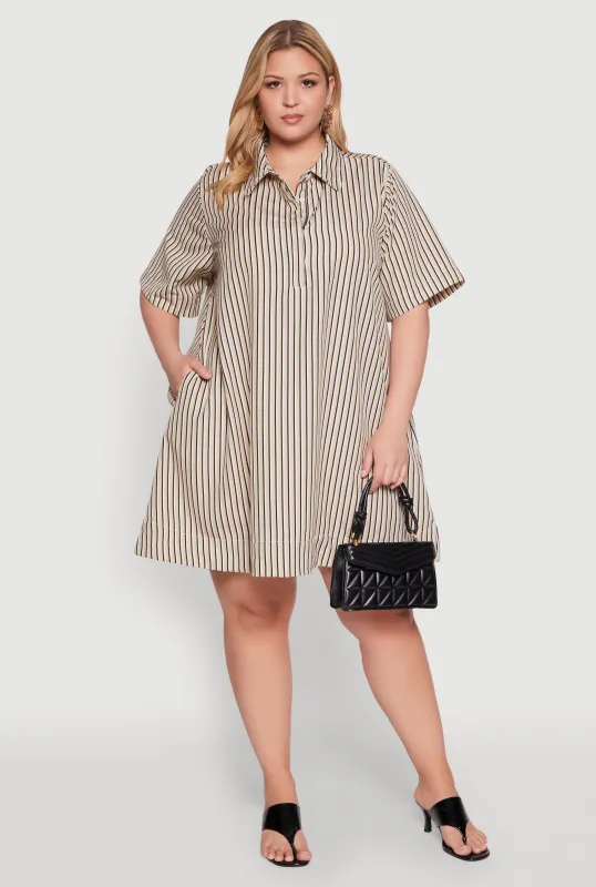 Plus Size Striped Short Sleeve Dress sold by Rainbow