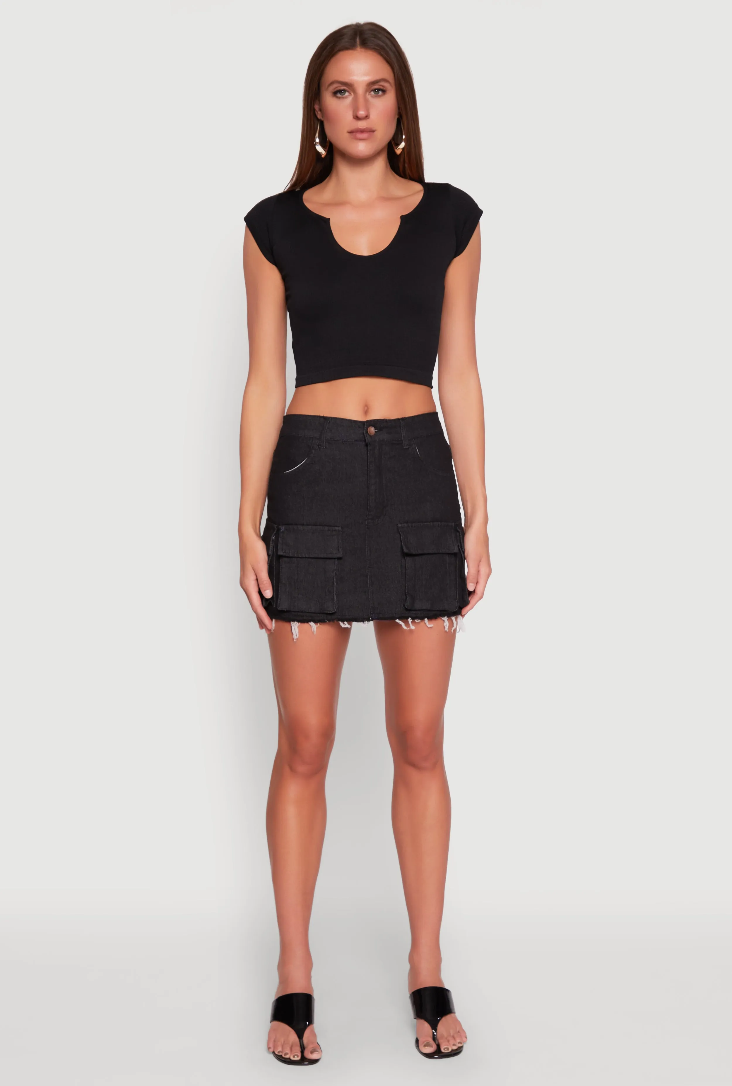 Daisy Frayed Hem Denim Cargo Skirt sold by Rainbow product image thumbnail 2