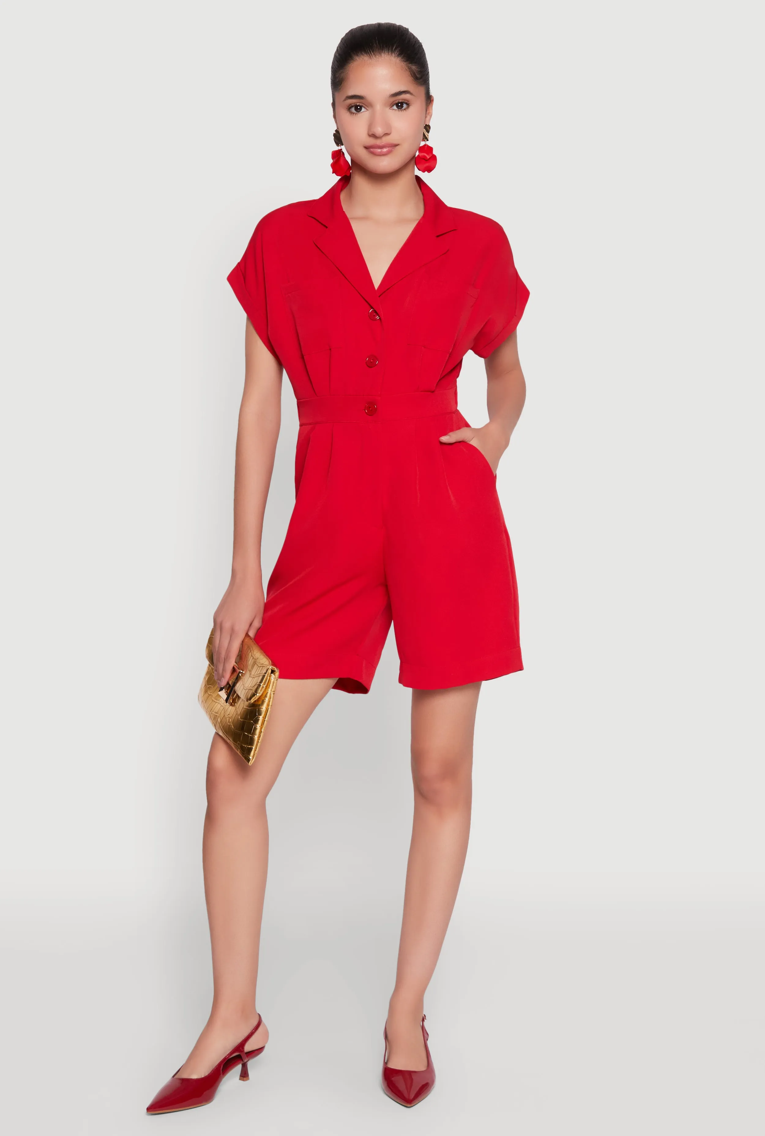 Button Front Fixed Cuff Romper sold by Rainbow