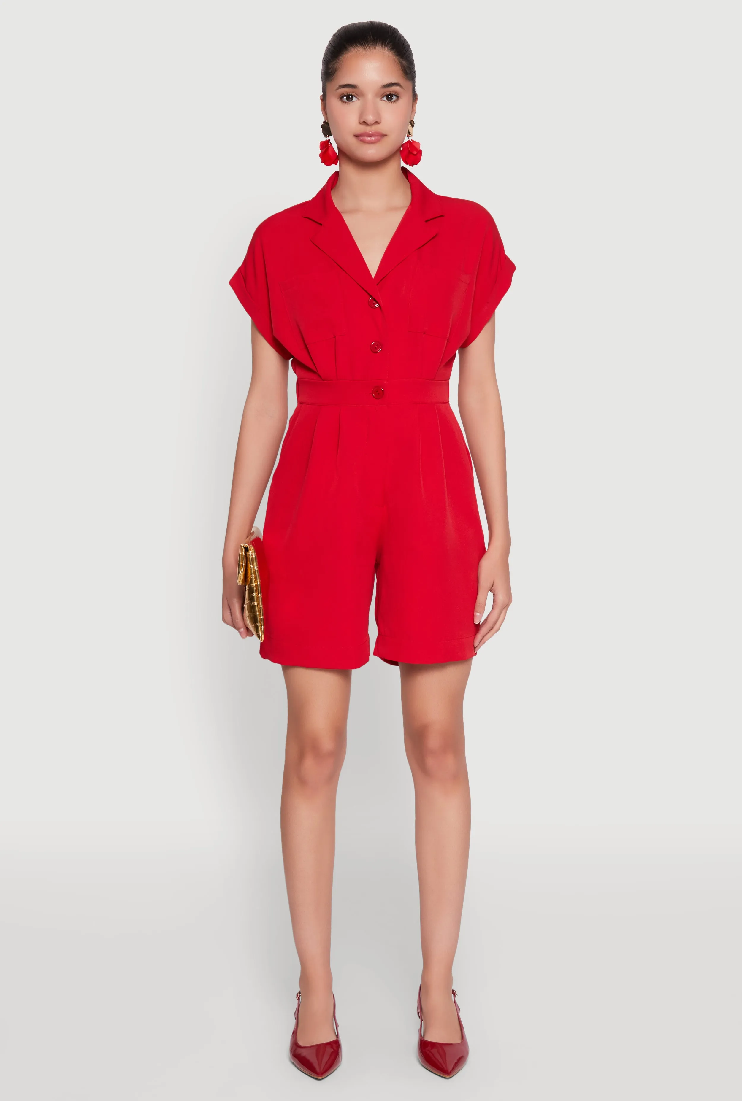 Button Front Fixed Cuff Romper sold by Rainbow product image thumbnail 2