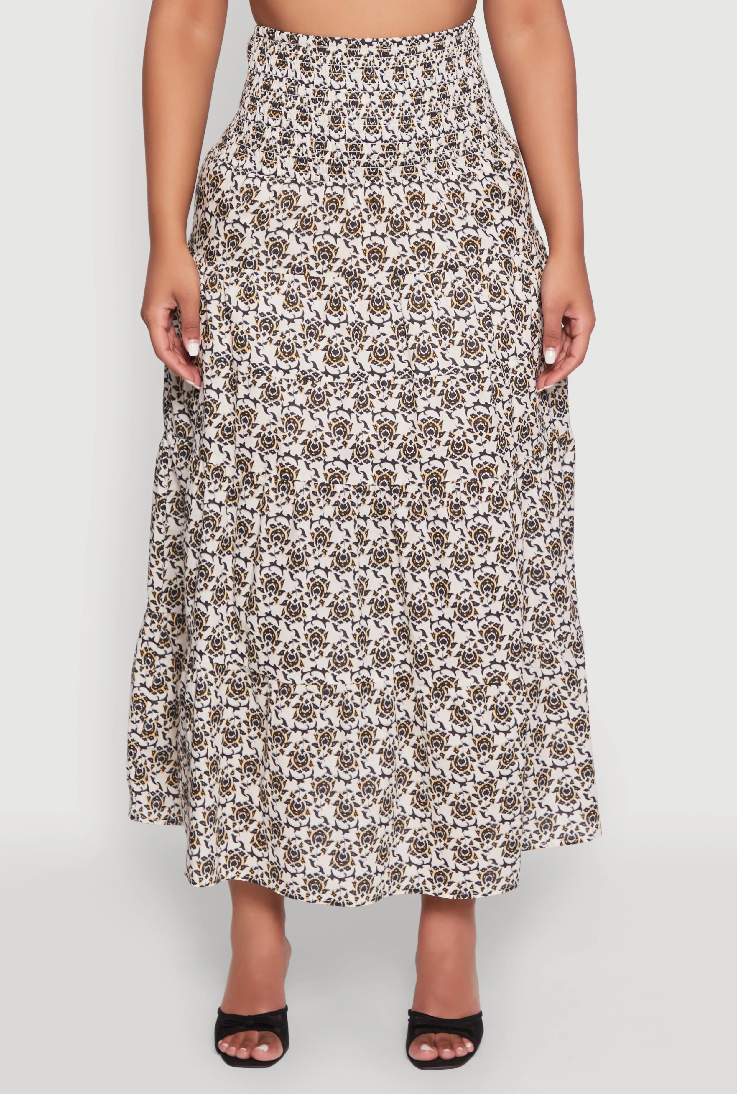 Printed Smocked Waist Tiered Maxi Skirt sold by Rainbow product image thumbnail 5