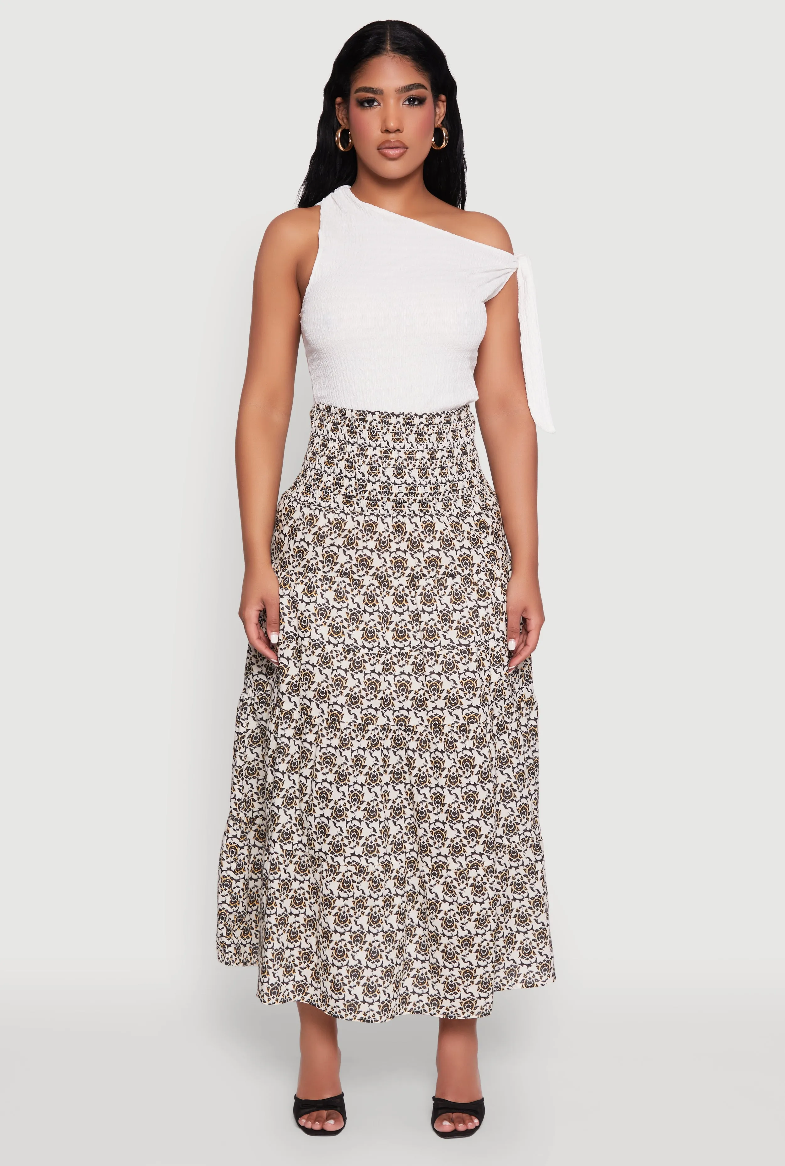 Printed Smocked Waist Tiered Maxi Skirt sold by Rainbow product image thumbnail 2