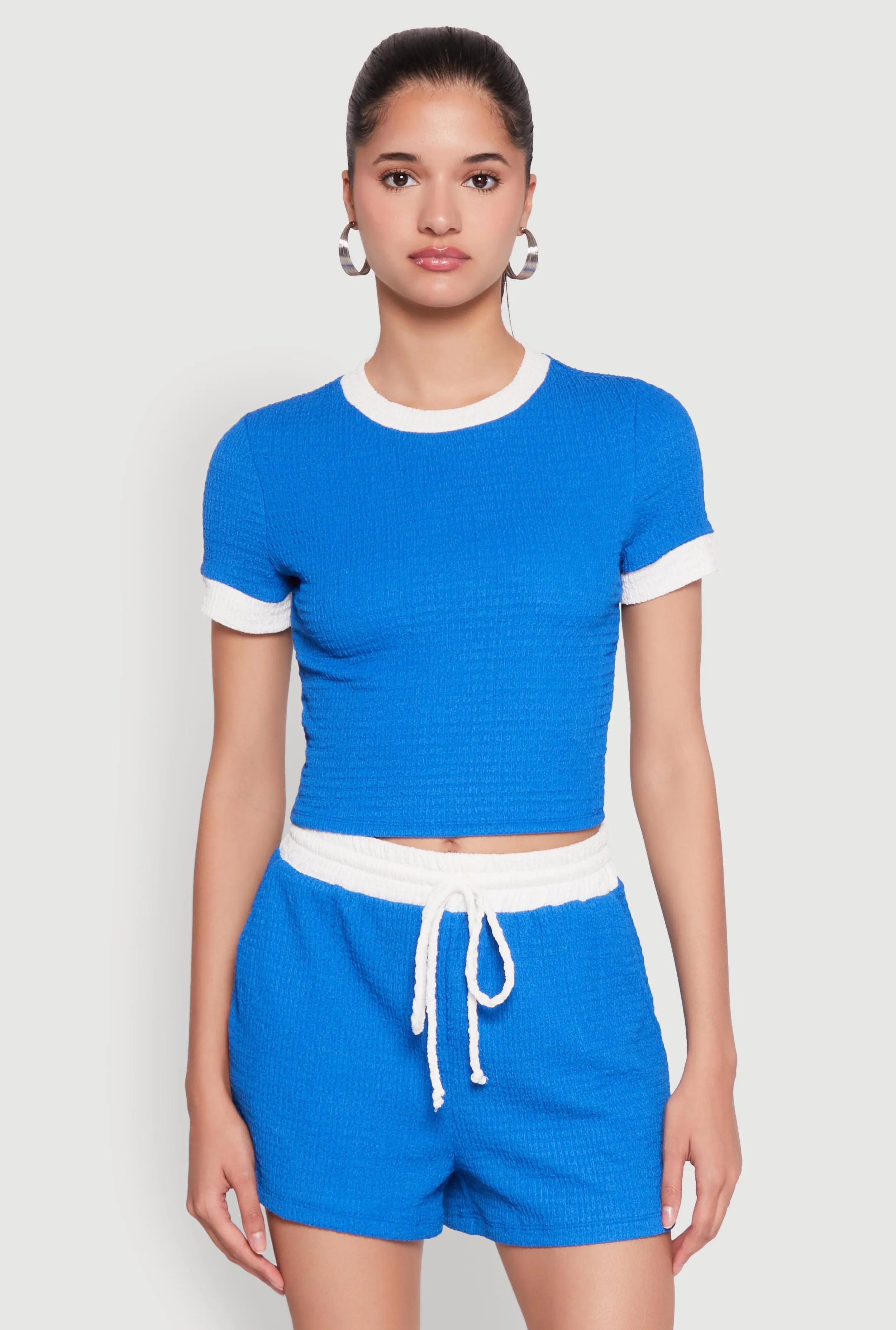 Textured Knit Crew Neck Crop Top sold by Rainbow