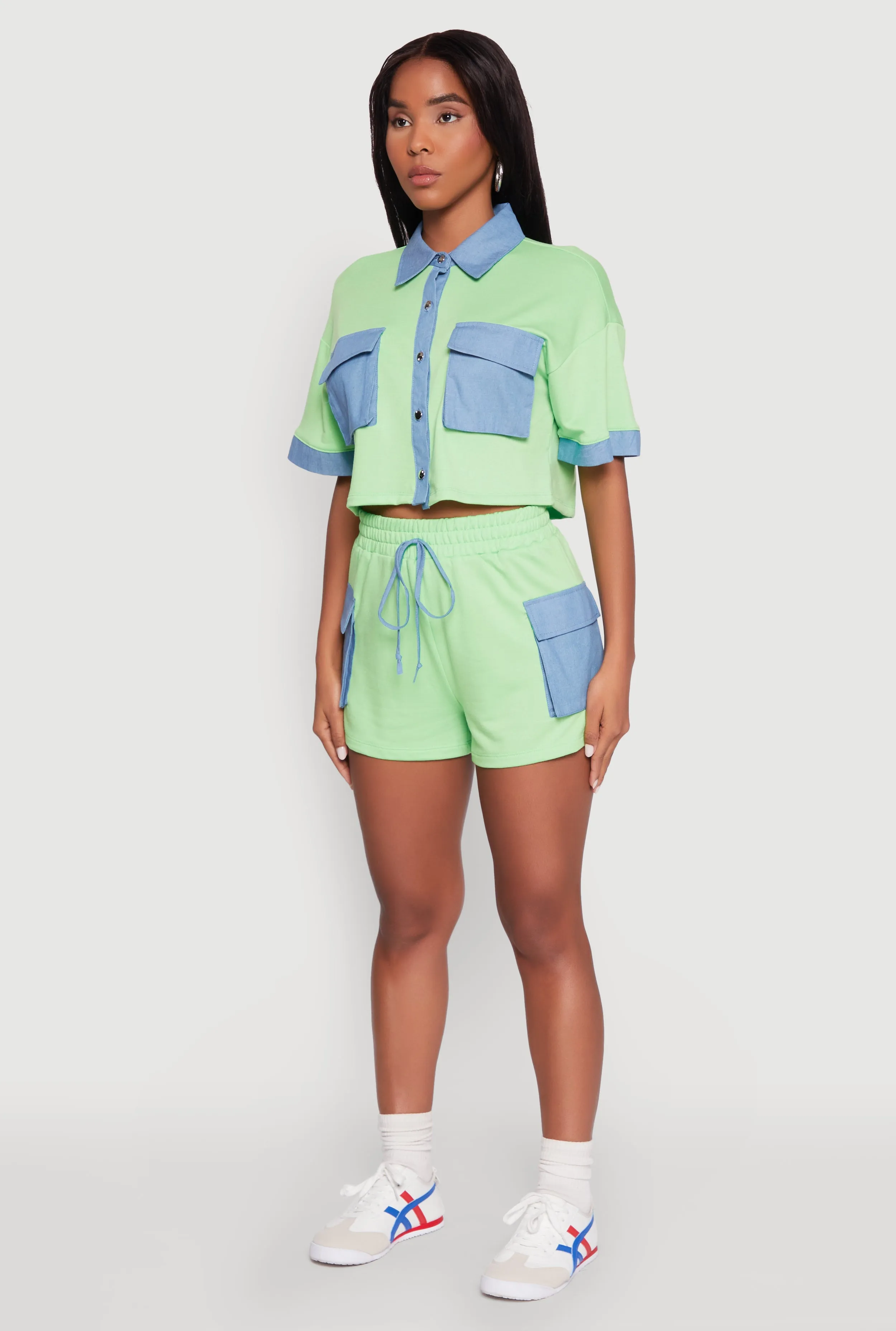 Chambray Detail Short Sleeve Crop Top sold by Rainbow product image thumbnail 5