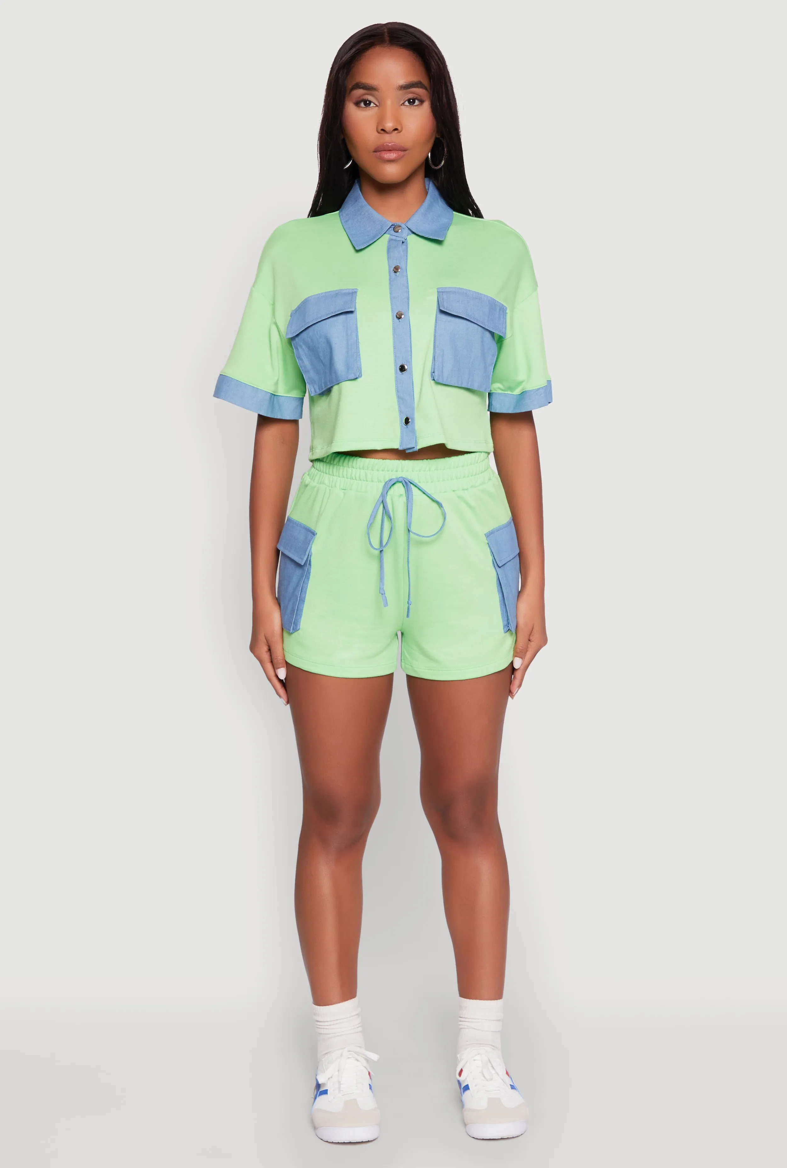 Chambray Detail Short Sleeve Crop Top sold by Rainbow product image thumbnail 3