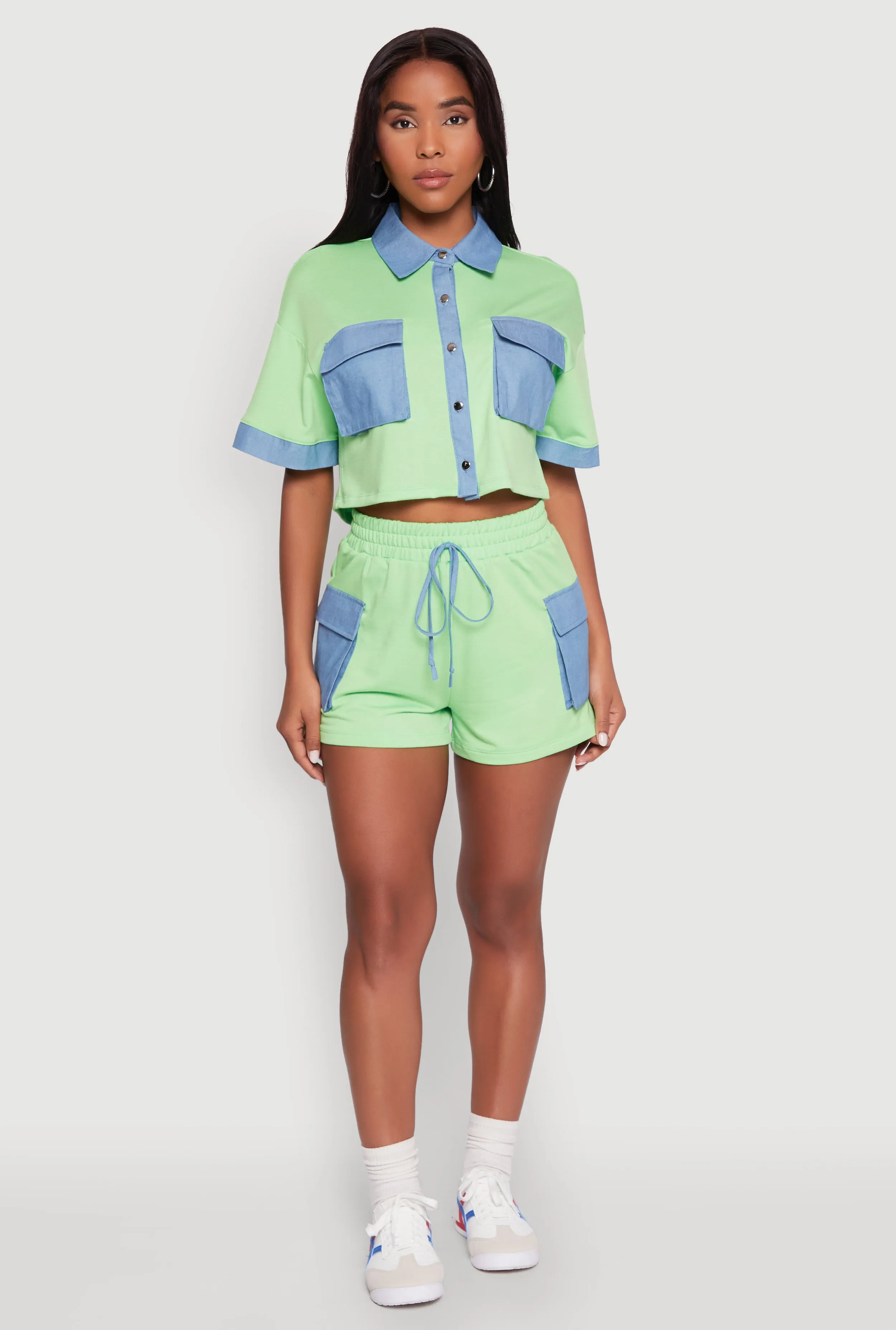 Chambray Detail Short Sleeve Crop Top sold by Rainbow product image thumbnail 2