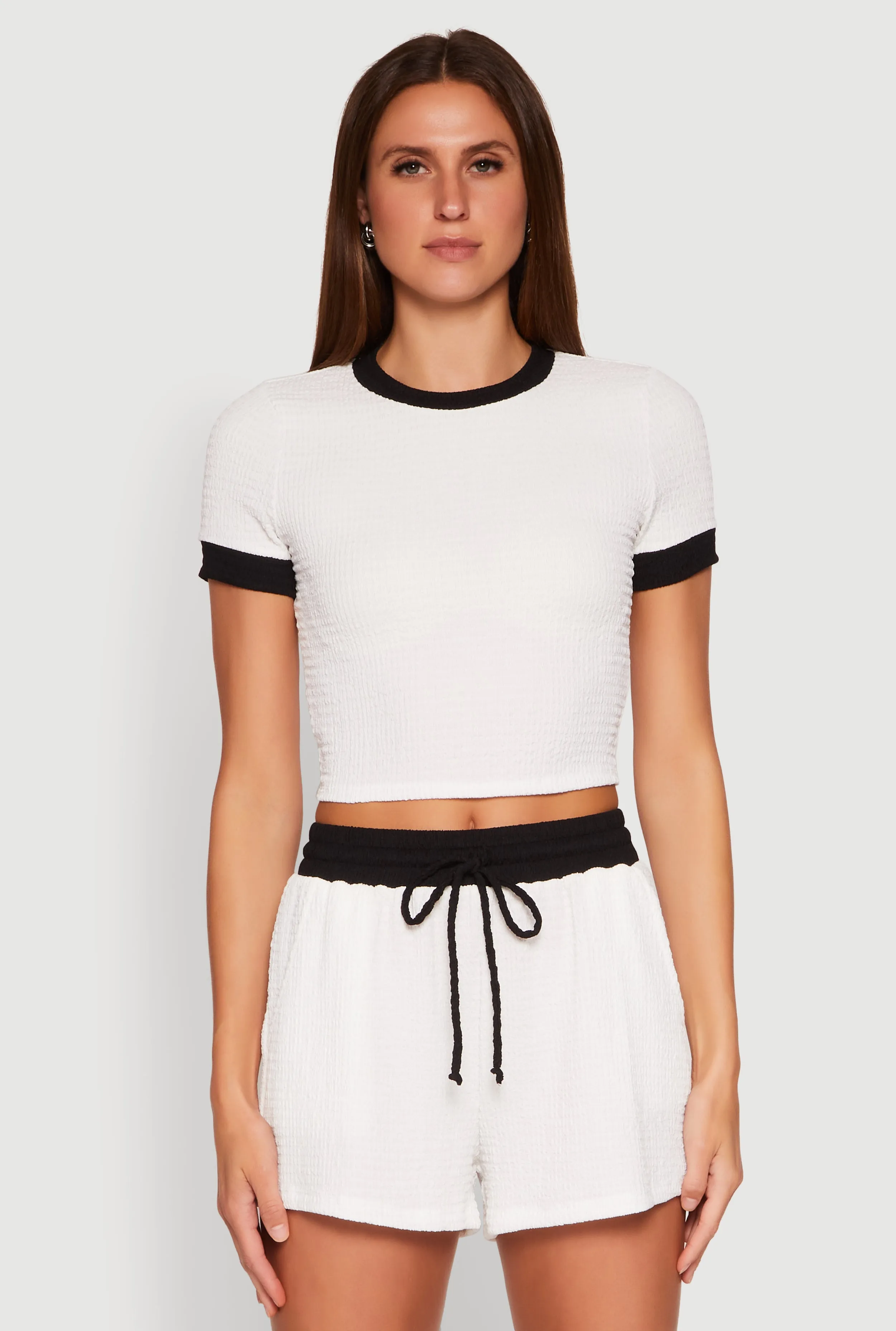 Textured Knit Crew Neck Crop Top sold by Rainbow