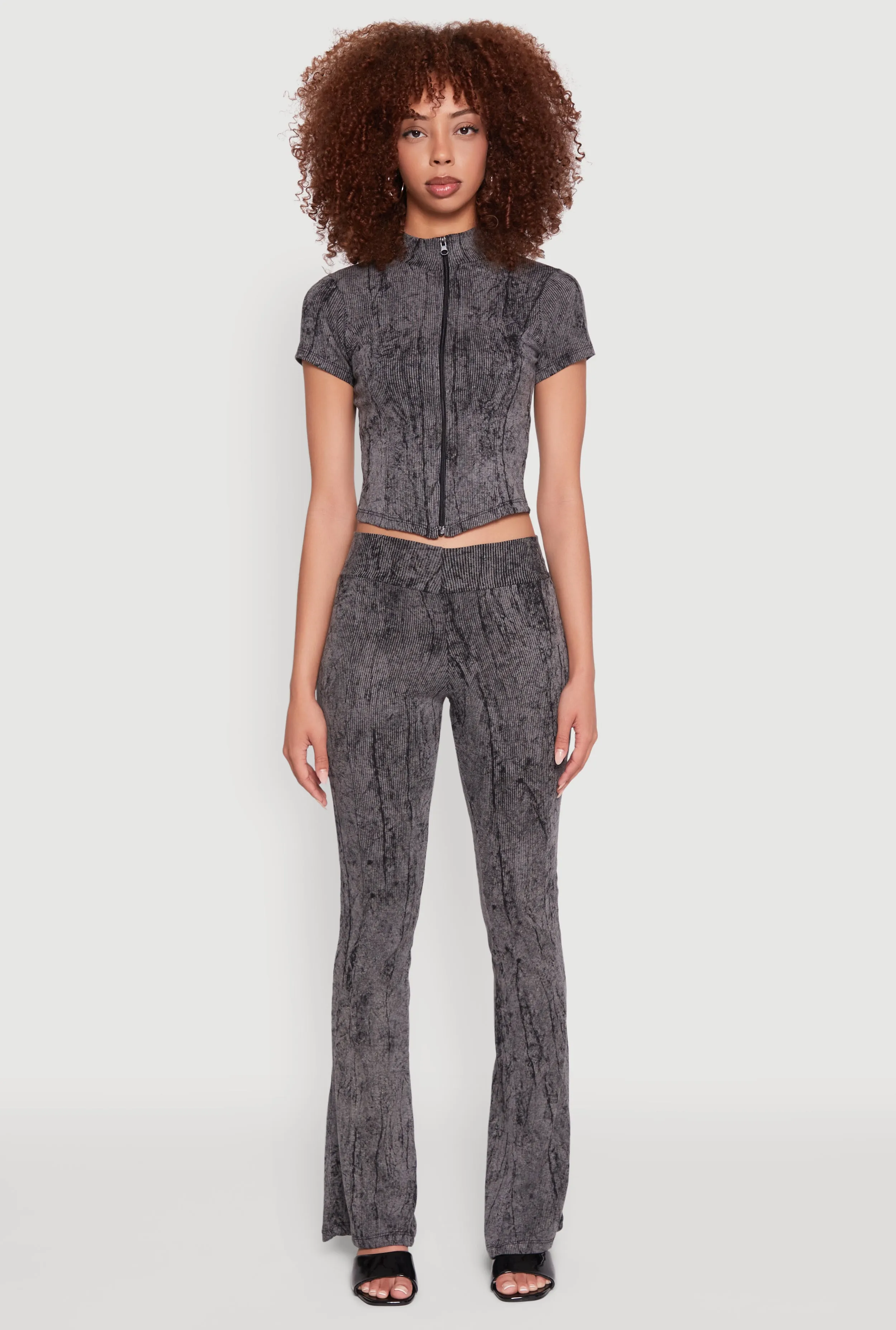 Ribbed Knit Mineral Wash Zip Front Top sold by Rainbow product image thumbnail 2