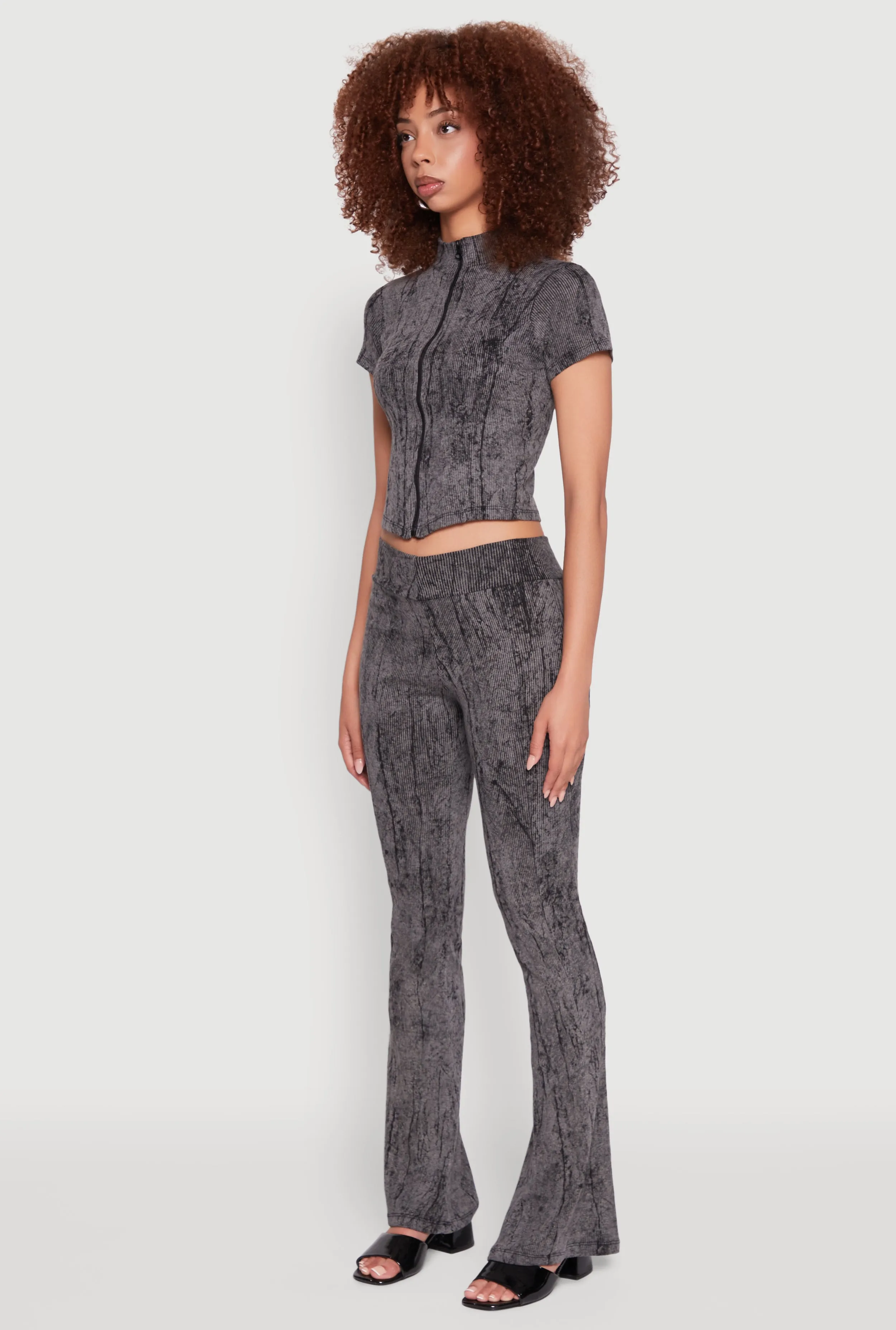 Ribbed Knit Mineral Wash Zip Front Top sold by Rainbow product image thumbnail 5