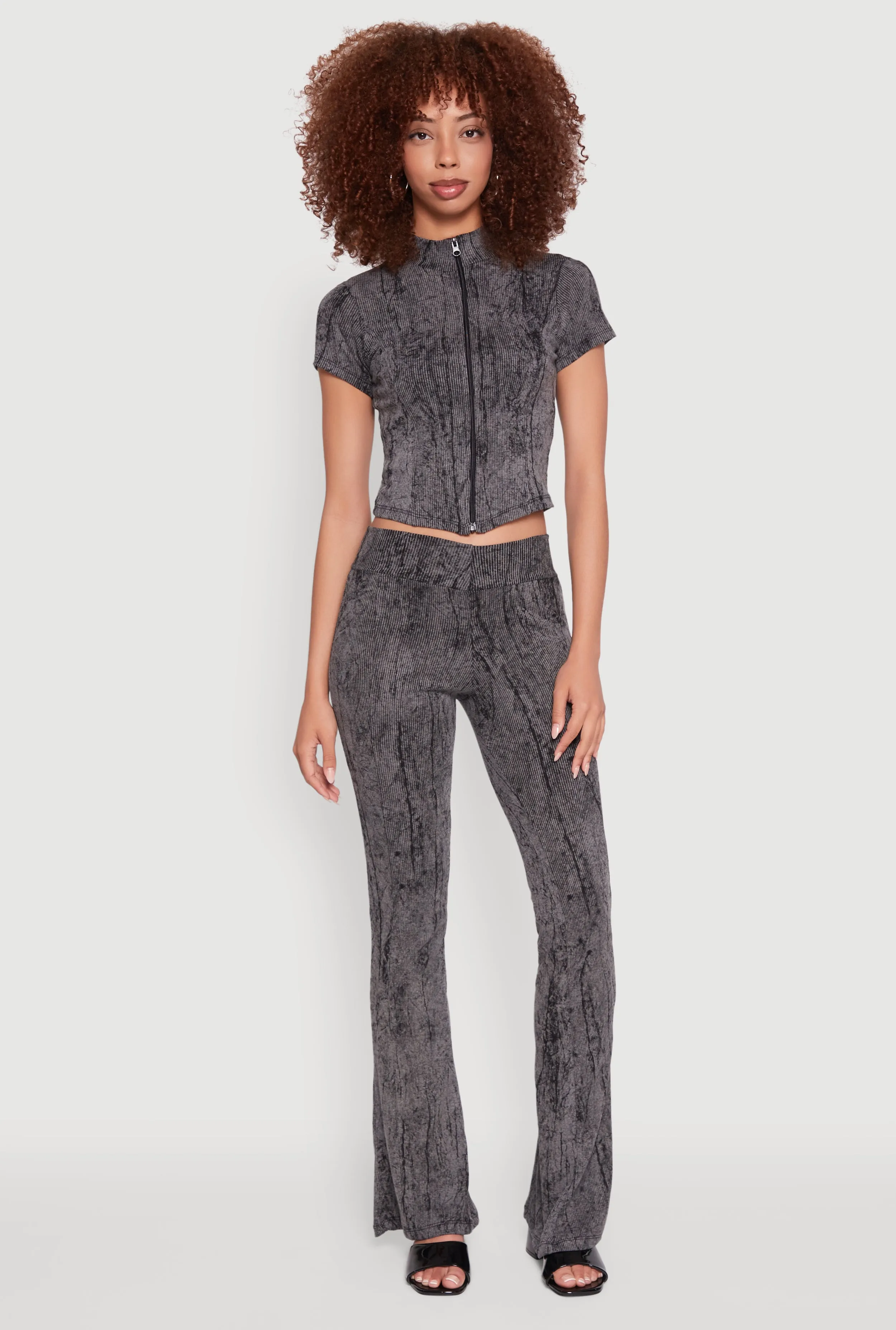 Ribbed Knit Mineral Wash Zip Front Top sold by Rainbow product image thumbnail 3