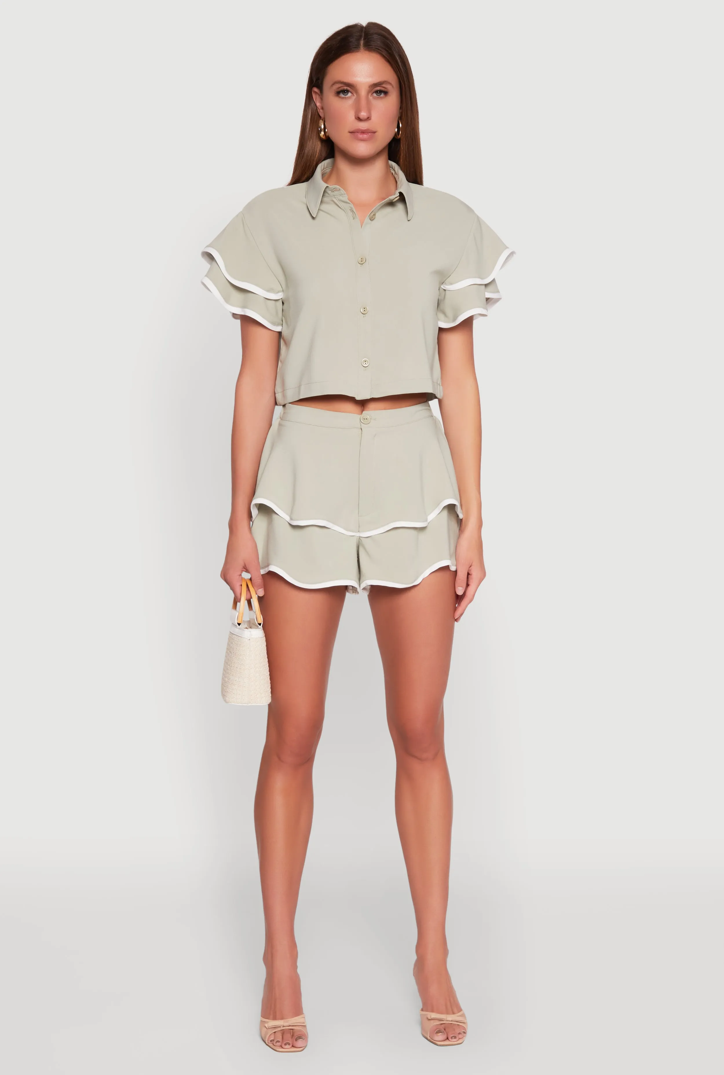 Crepe Knit Contrast Trim Flutter Sleeve Blouse sold by Rainbow product image thumbnail 3