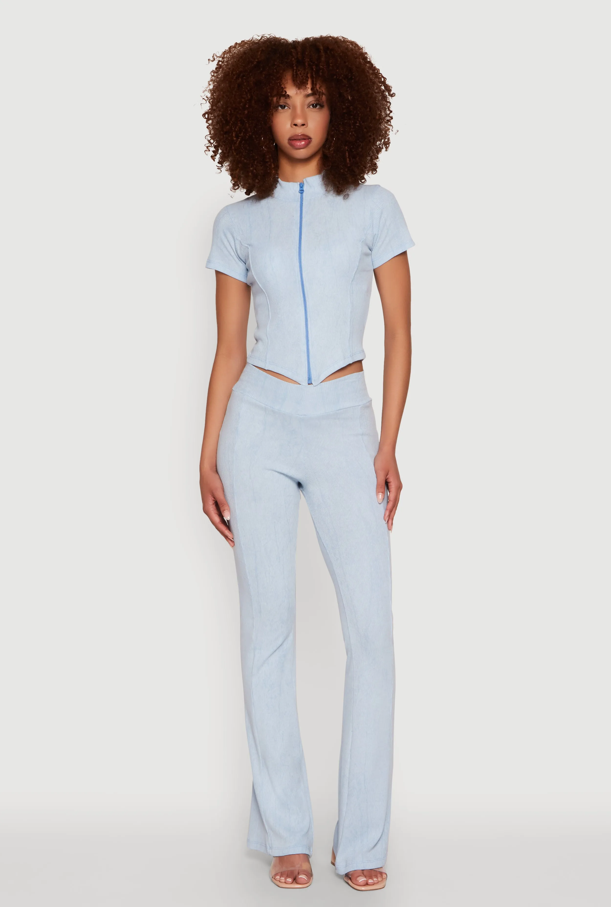 Mineral Wash Pintuck Flared Pants sold by Rainbow