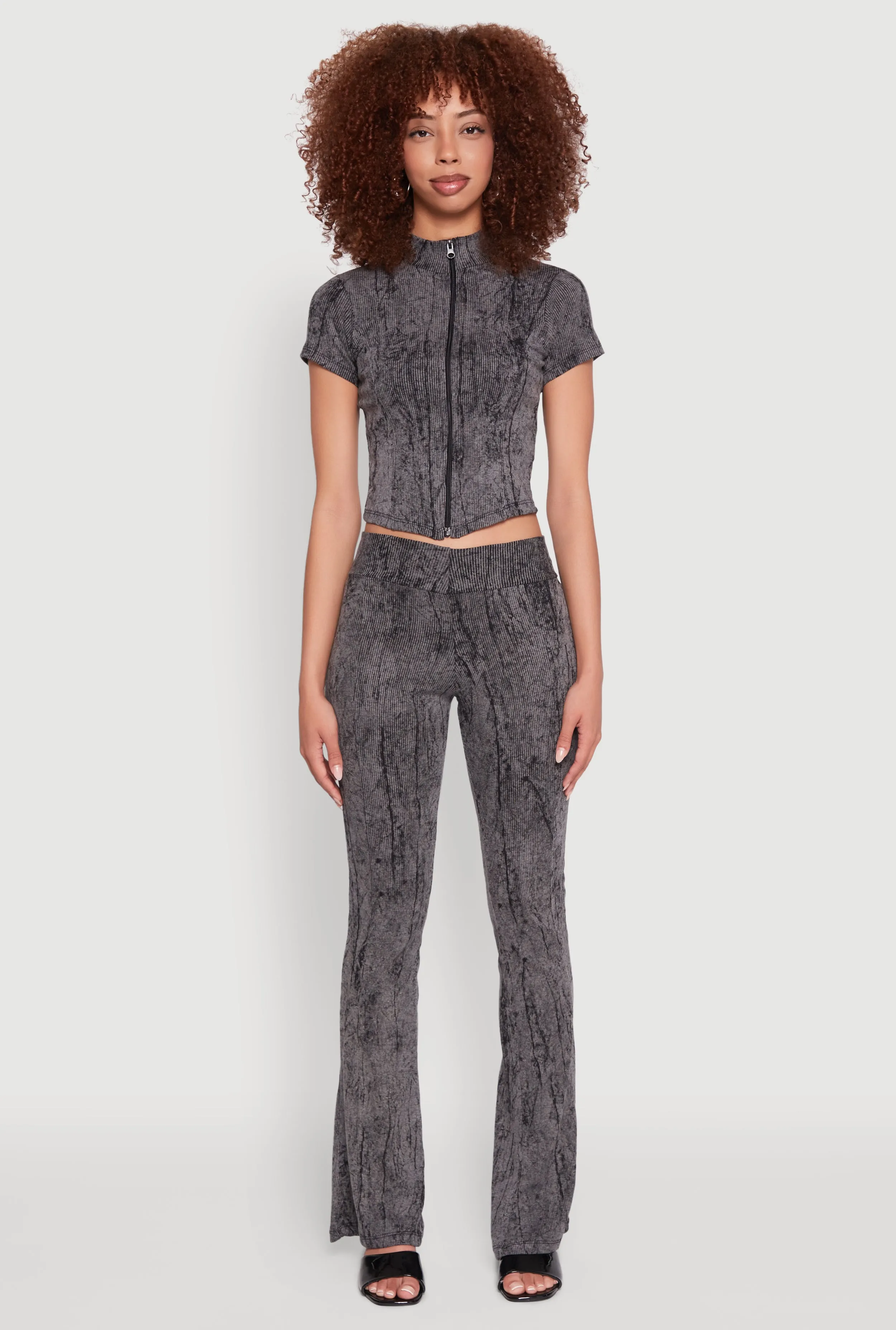 Mineral Wash Pintuck Flared Pants sold by Rainbow